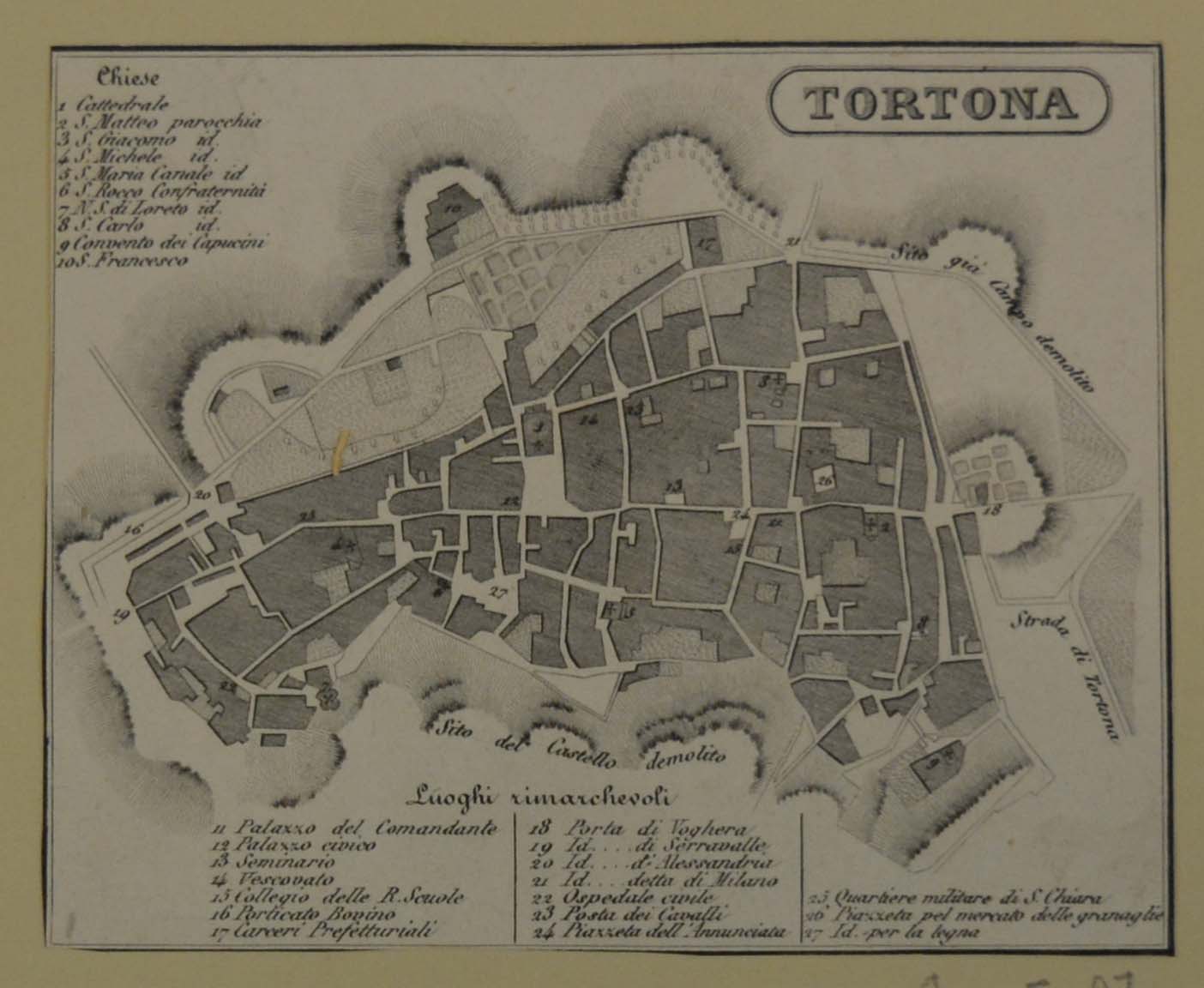 pianta topografica della città di Tortona (stampa tagliata) - ambito piemontese (seconda metà sec. XVIII)
