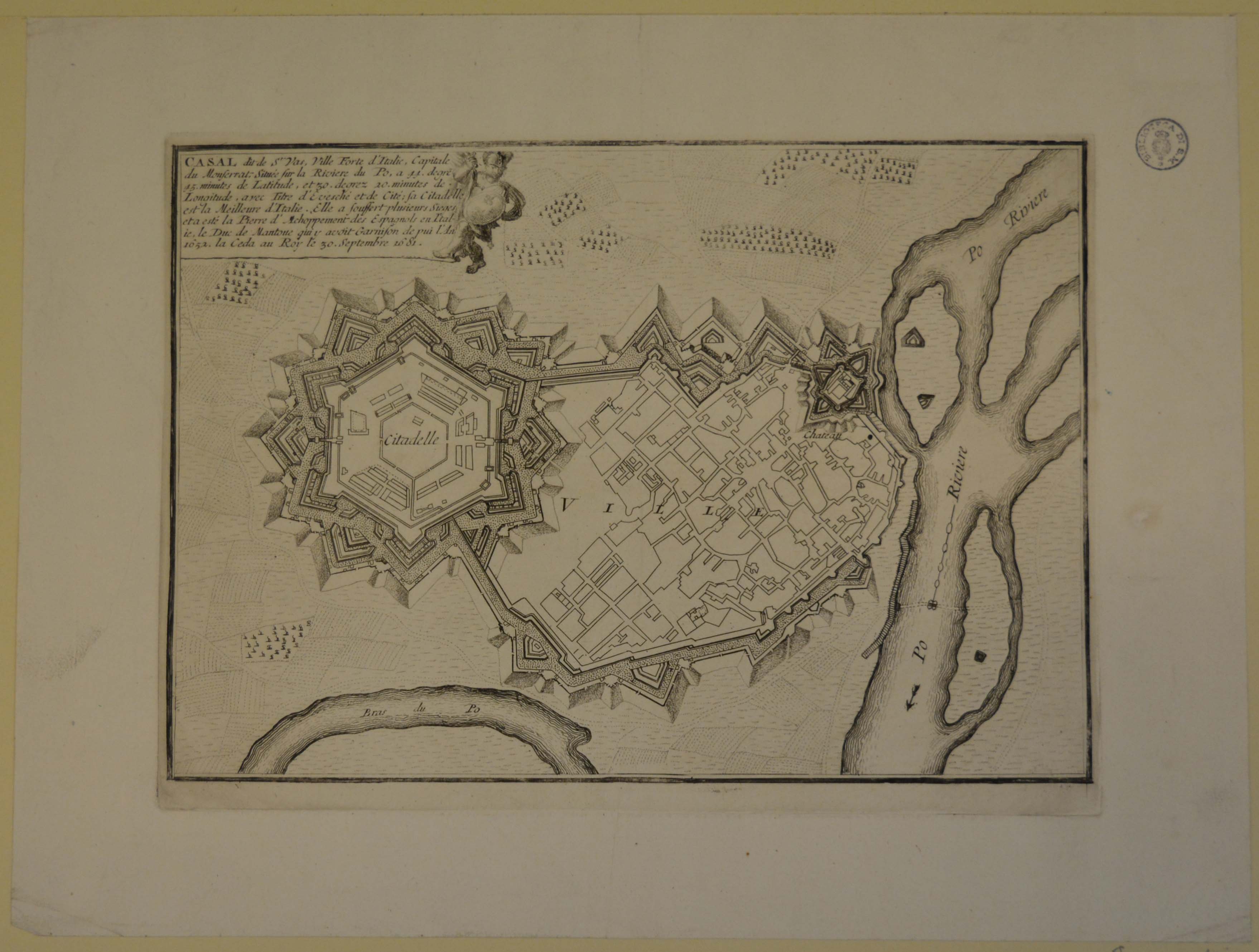 pianta topografica della città e delle fortificazioni di Casale Monferrato (stampa) - ambito olandese (inizio sec. XVIII)