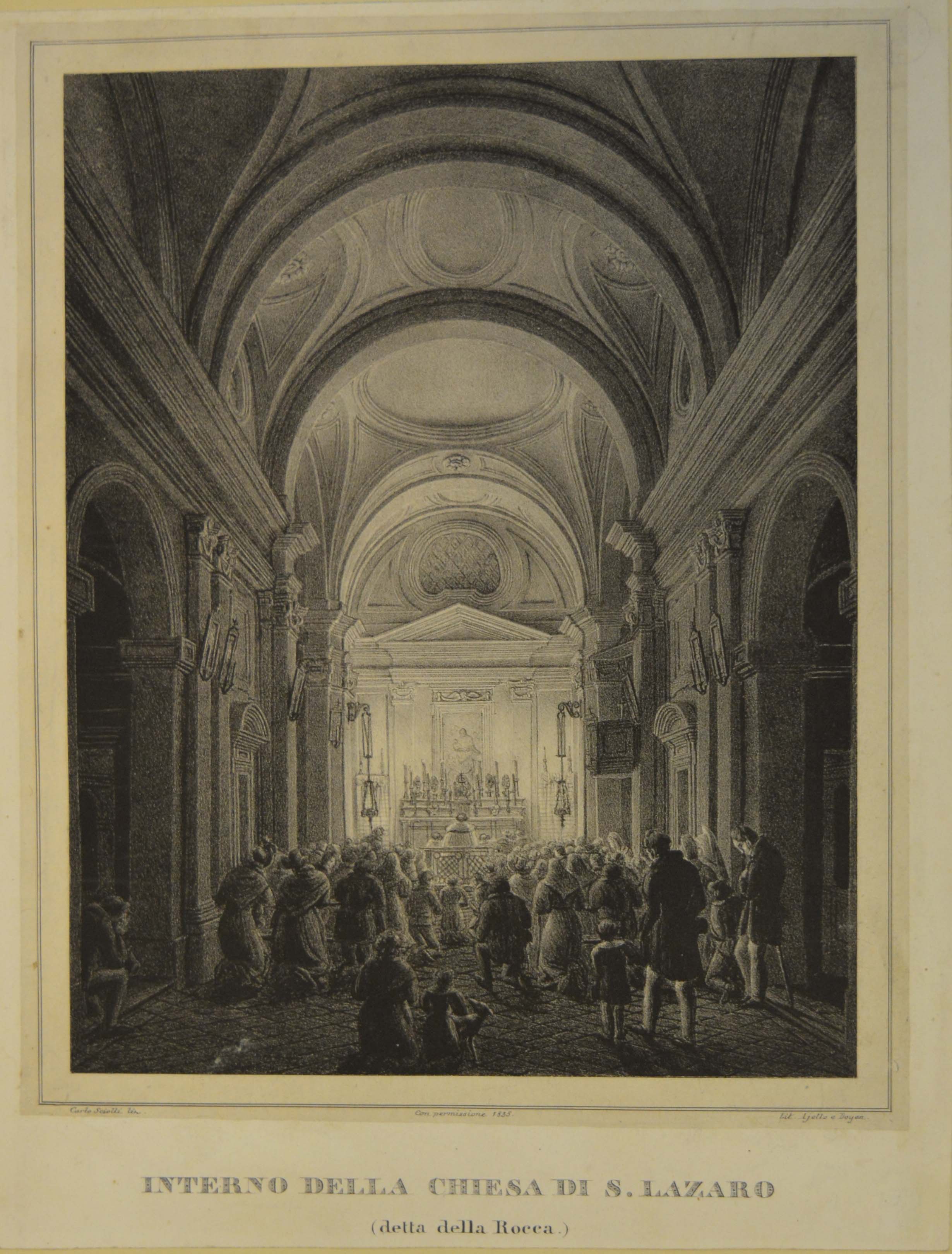 interno della chiesa di San Lazzaro, detta della Rocca, in Torino (stampa tagliata) di Sciolli Carlo (secondo quarto sec. XIX)