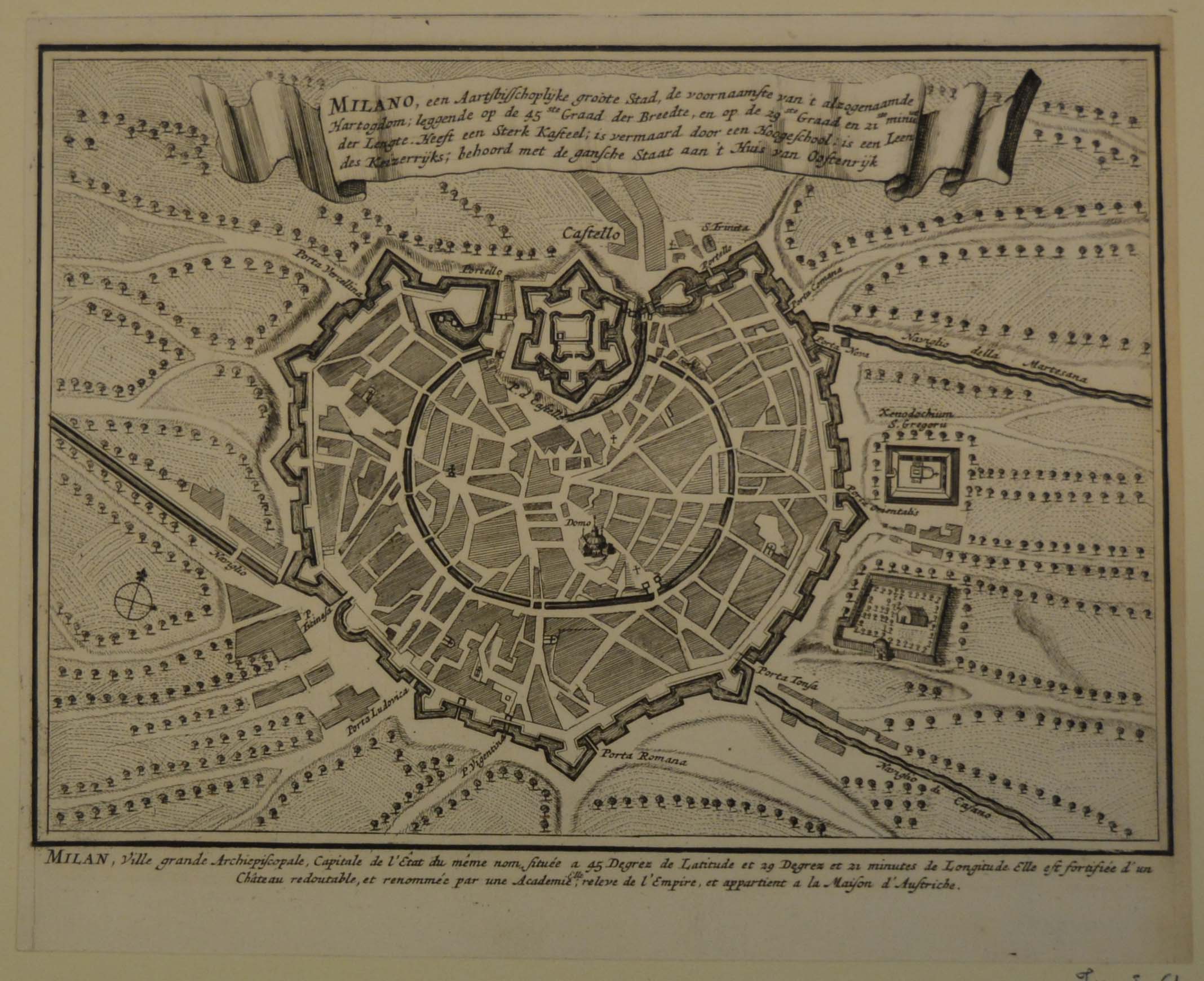 pianta topografica della città di Milano (stampa tagliata) - ambito olandese (prima metà sec. XVIII)