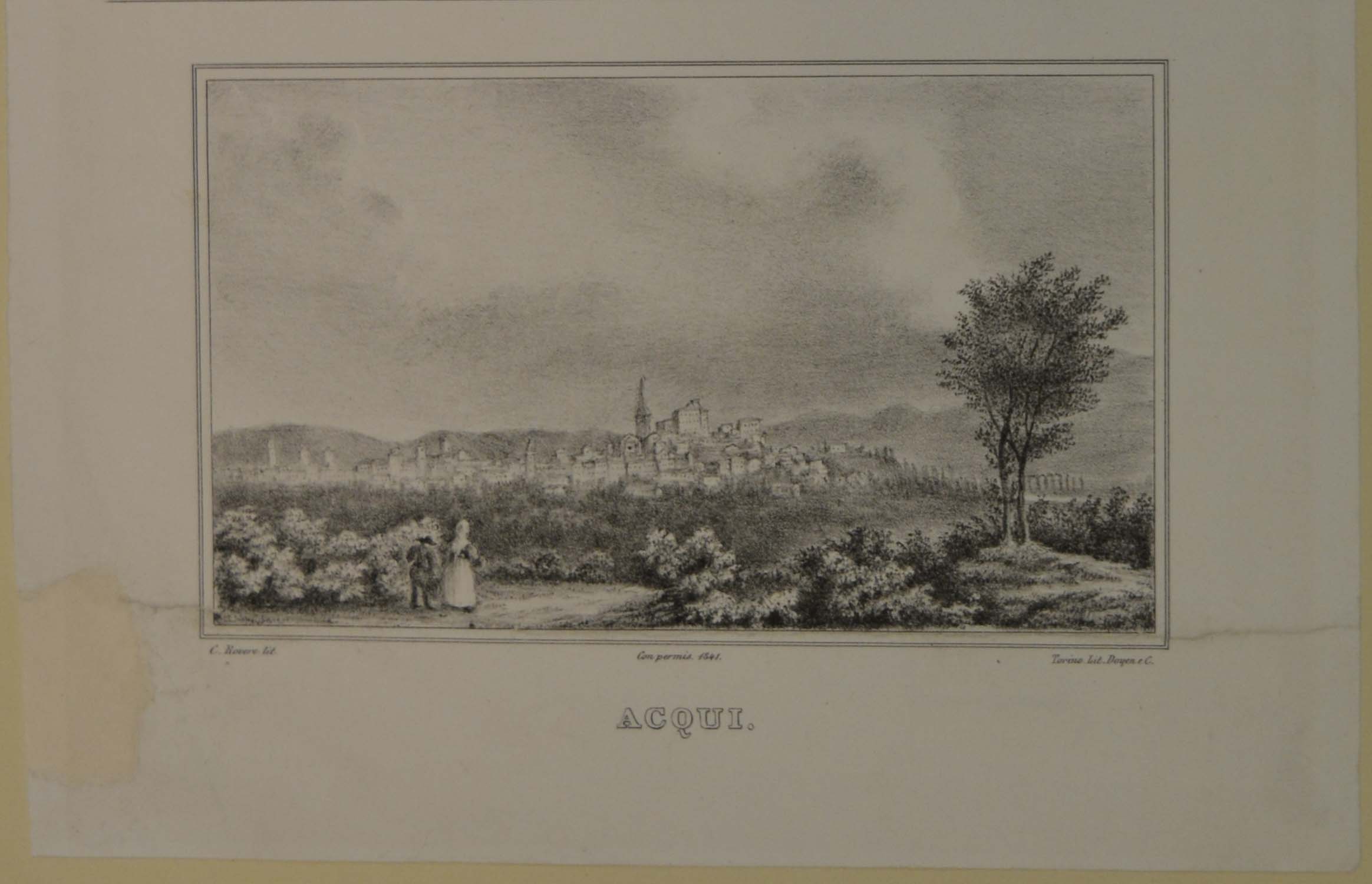 veduta di Acqui Terme/ veduta dei bagni di Acqui Terme (stampa) di Rovere C (secondo quarto sec. XIX)