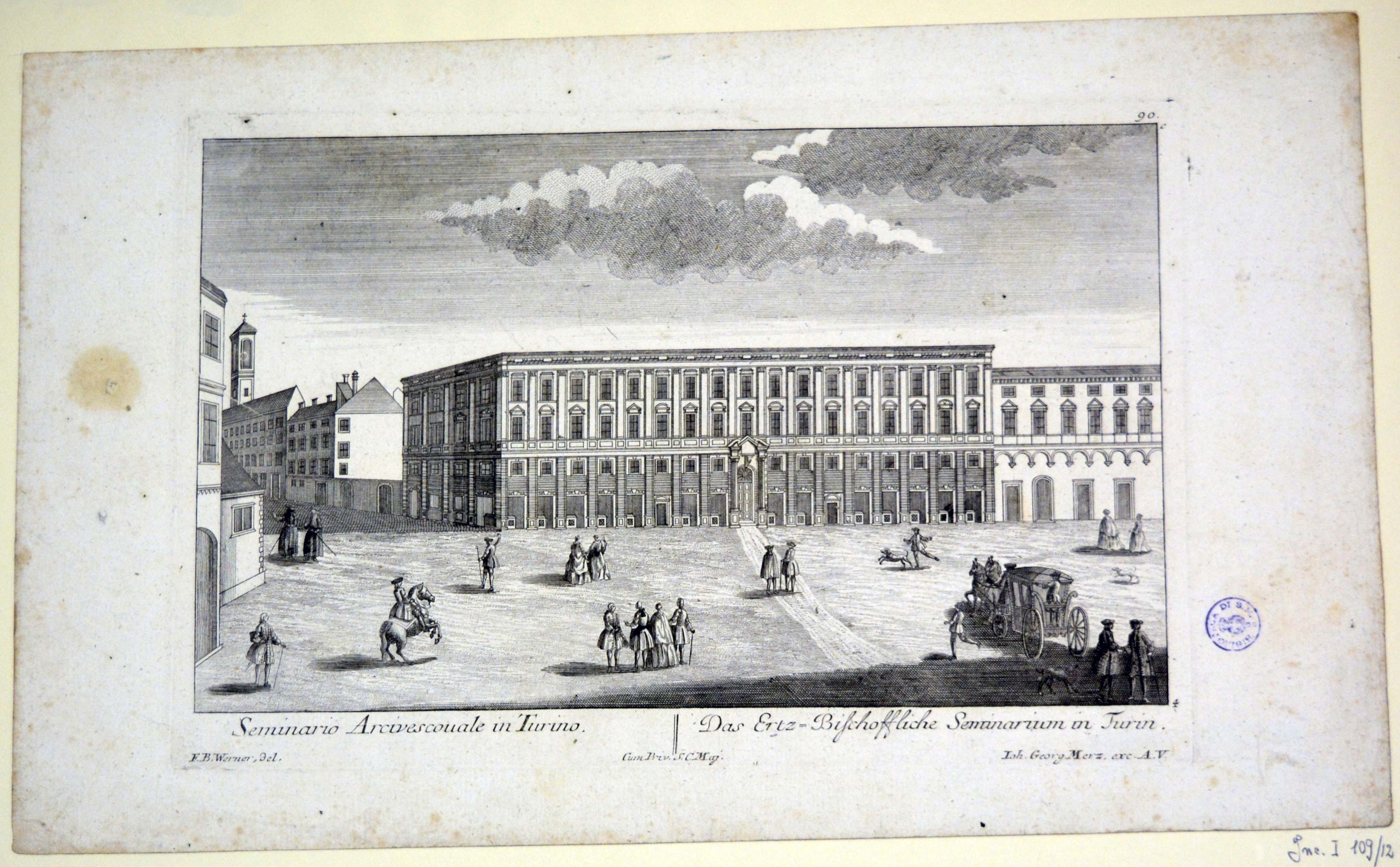 veduta prospettica del Palazzo del Seminario Arcivescovile in Torino (stampa) di Werner Friedrich Bernhard, Merz Johann Georg (secondo quarto sec. XVIII)