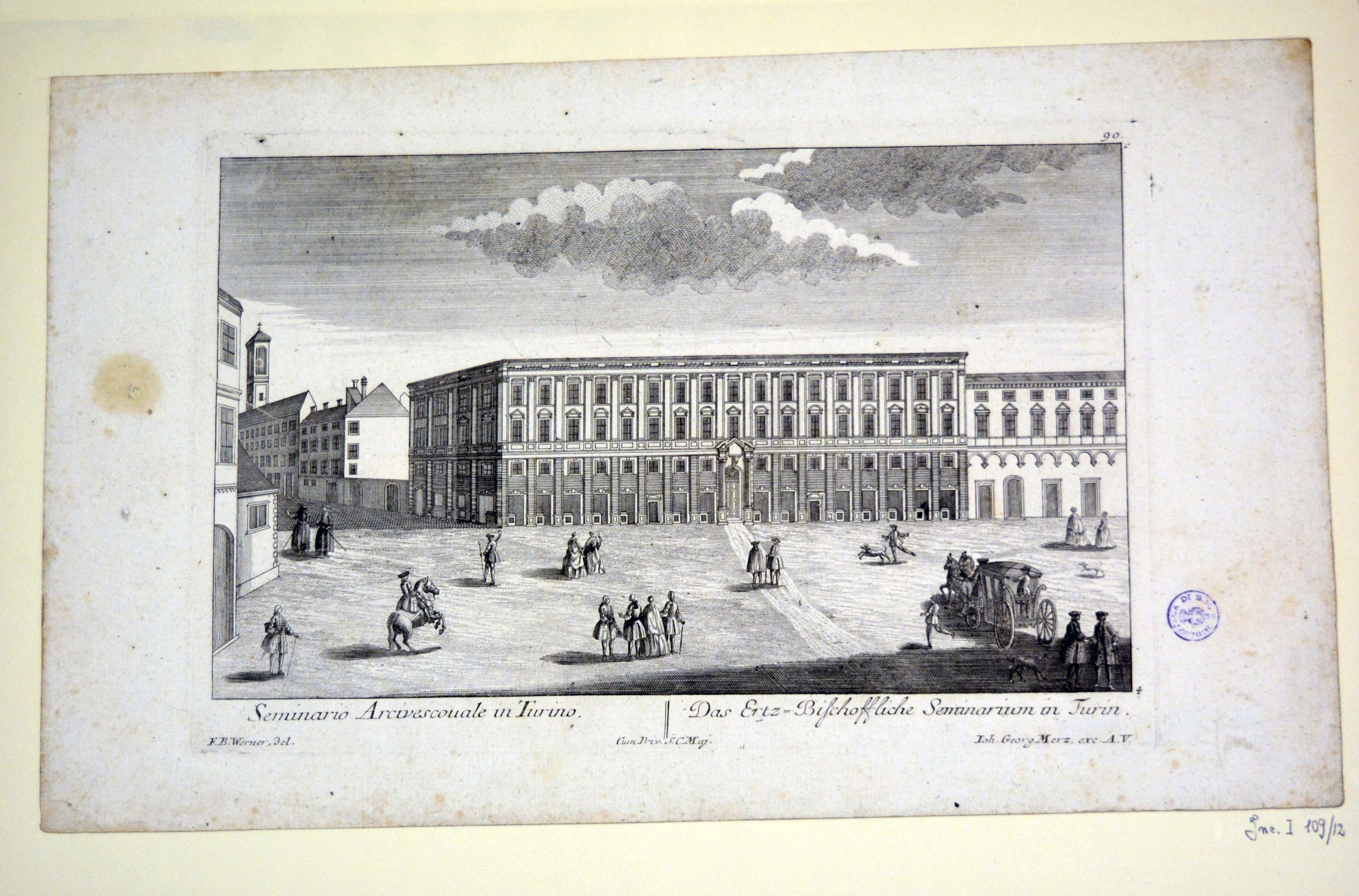 veduta prospettica del Palazzo del Seminario Arcivescovile in Torino (stampa) di Werner Friedrich Bernhard, Merz Johann Georg (secondo quarto sec. XVIII)