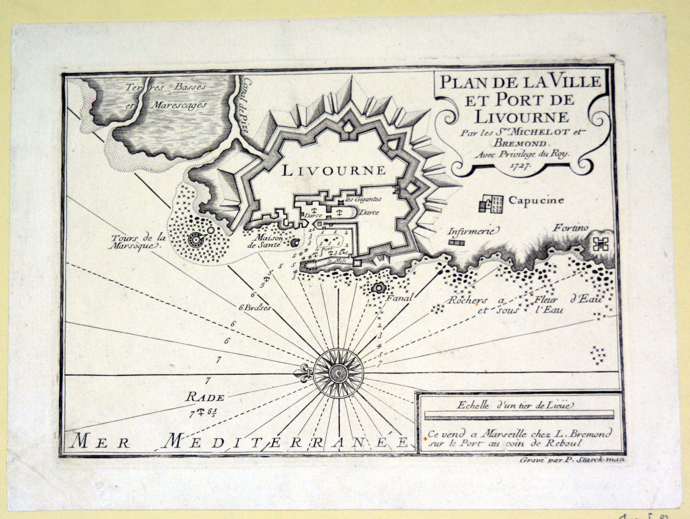 pianta topografica della città e del porto di Livorno (stampa) di Starckman P (secondo quarto sec. XVIII)