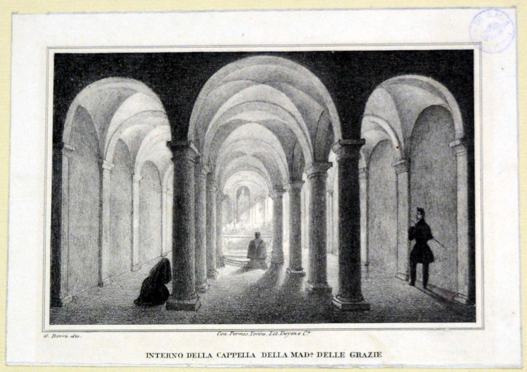 veduta dell'interno della cappella della Madonna delle Grazie (stampa tagliata) di Borri G (secondo quarto sec. XIX)