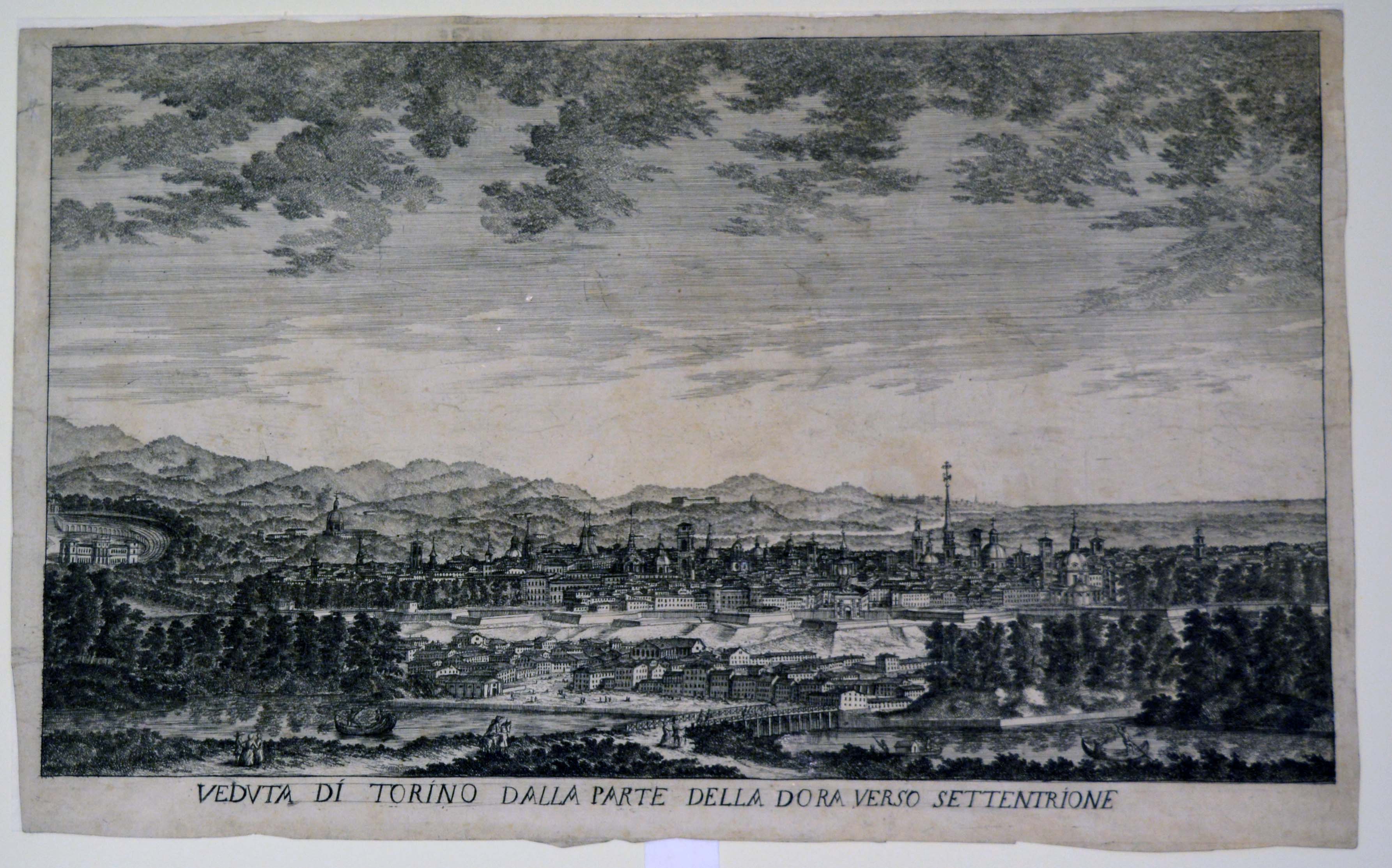 veduta di Torino dalla parte della Dora verso Settentrione (stampa tagliata) di Borra Giovanni Battista (metà sec. XVIII)