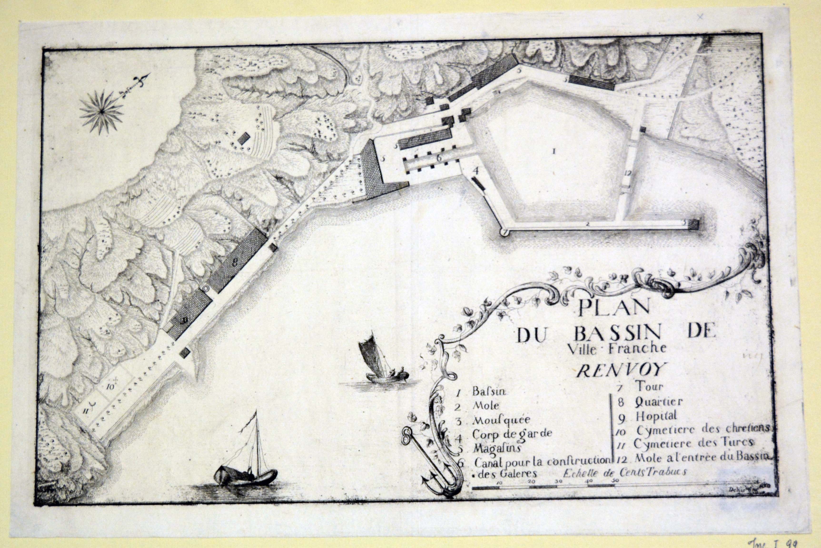pianta topografica del bacino di Villefranche (stampa tagliata) - ambito francese (fine/ inizio secc. XVII/ XVIII)