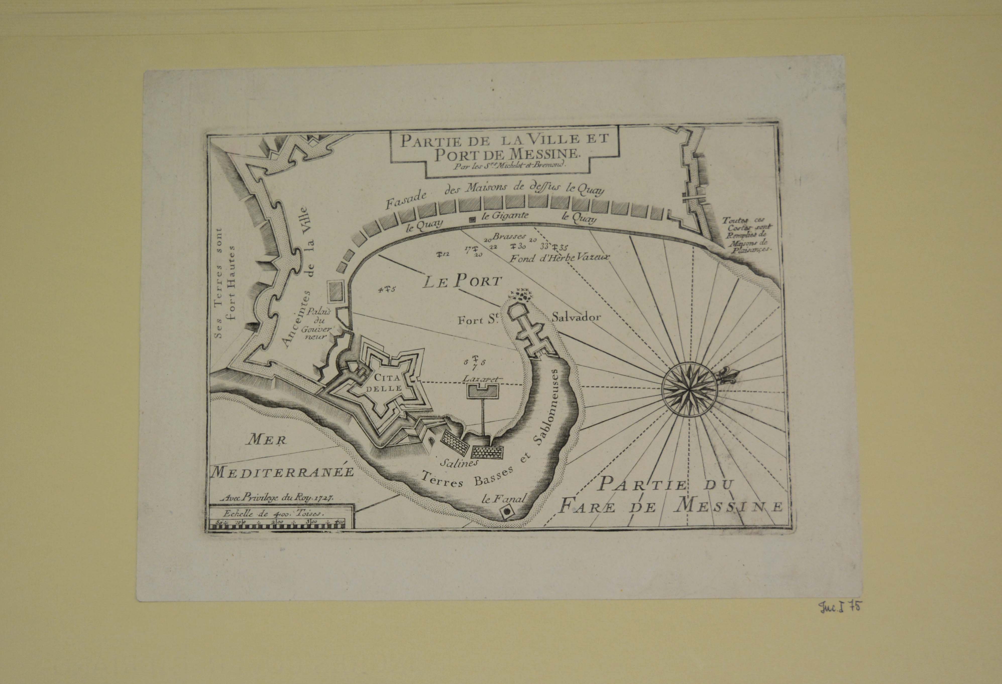 pianta topografica della città e del porto di Messina (stampa) di Starckman P (secondo quarto sec. XVIII)