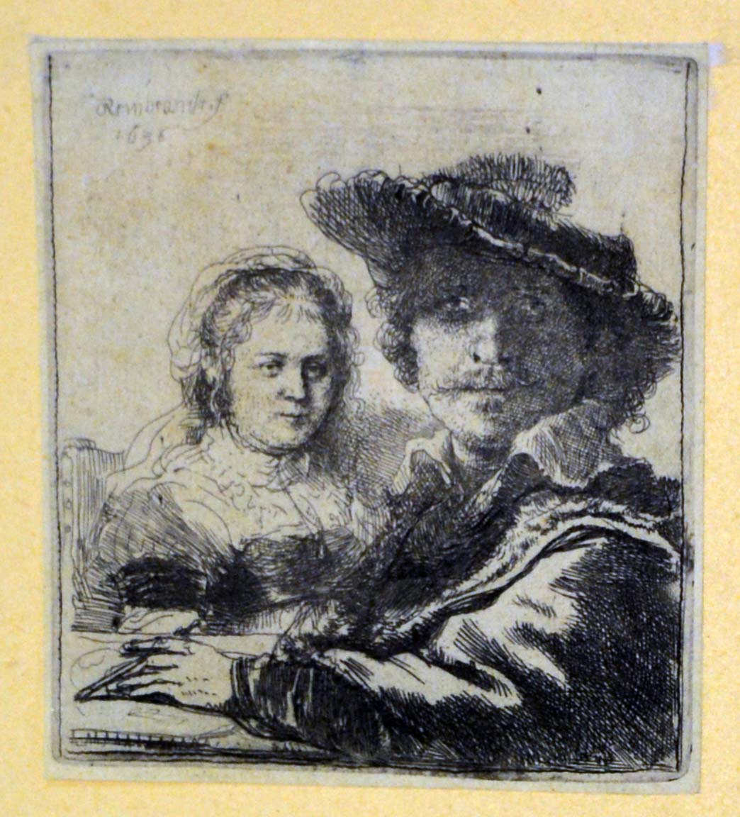 Rembrandt van Rijn. Autoritratto con la moglie Saskia, autoritratto di Rembrandt van Rijn con la moglie Saskia van Uylenburgh (stampa tagliata) di Rijn Rembrandt Harmenszoon : van (secondo quarto sec. XVII)