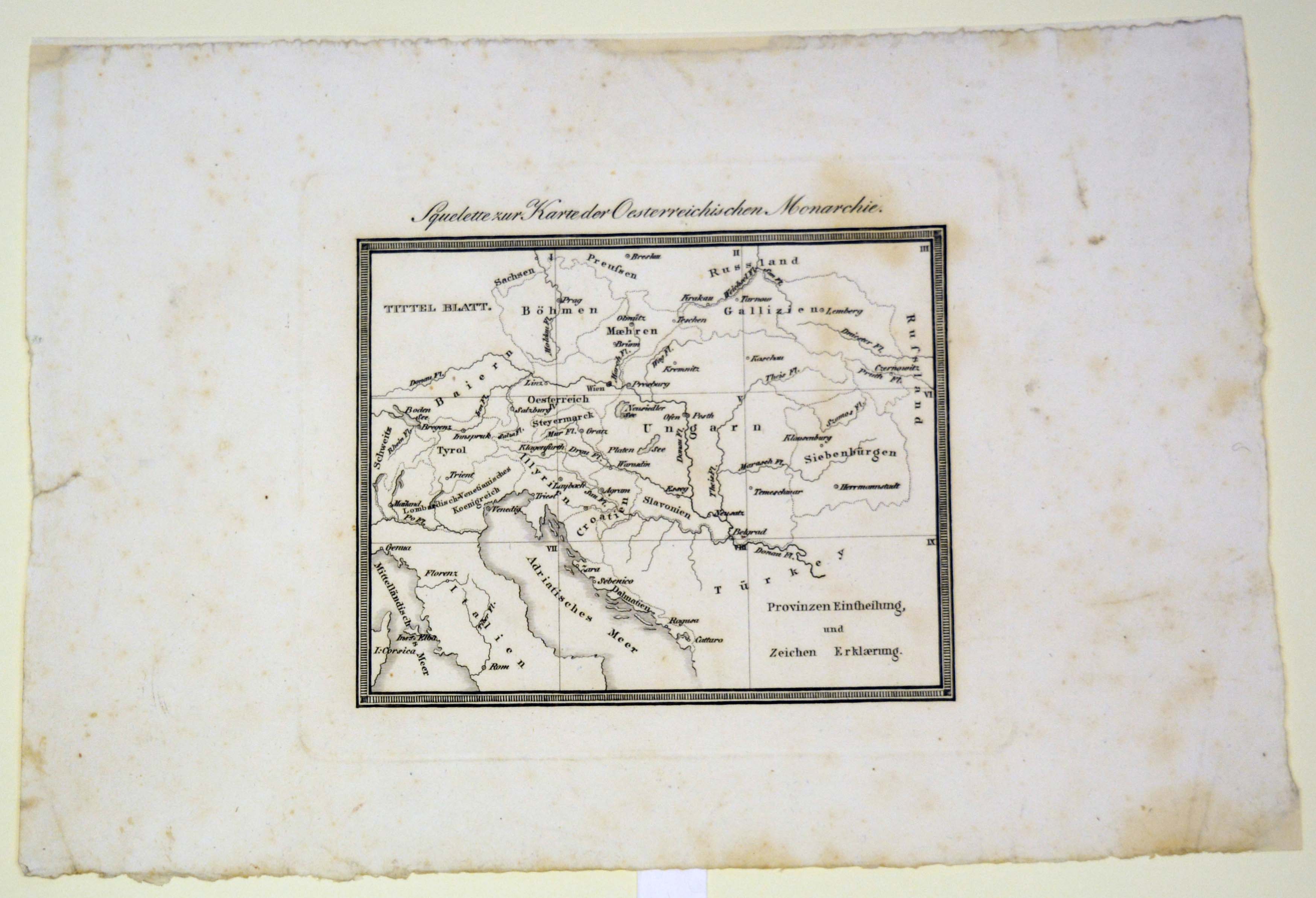quadro per la mappa della monarchia austriaca (stampa smarginata) - ambito austriaco (primo quarto sec. XIX)