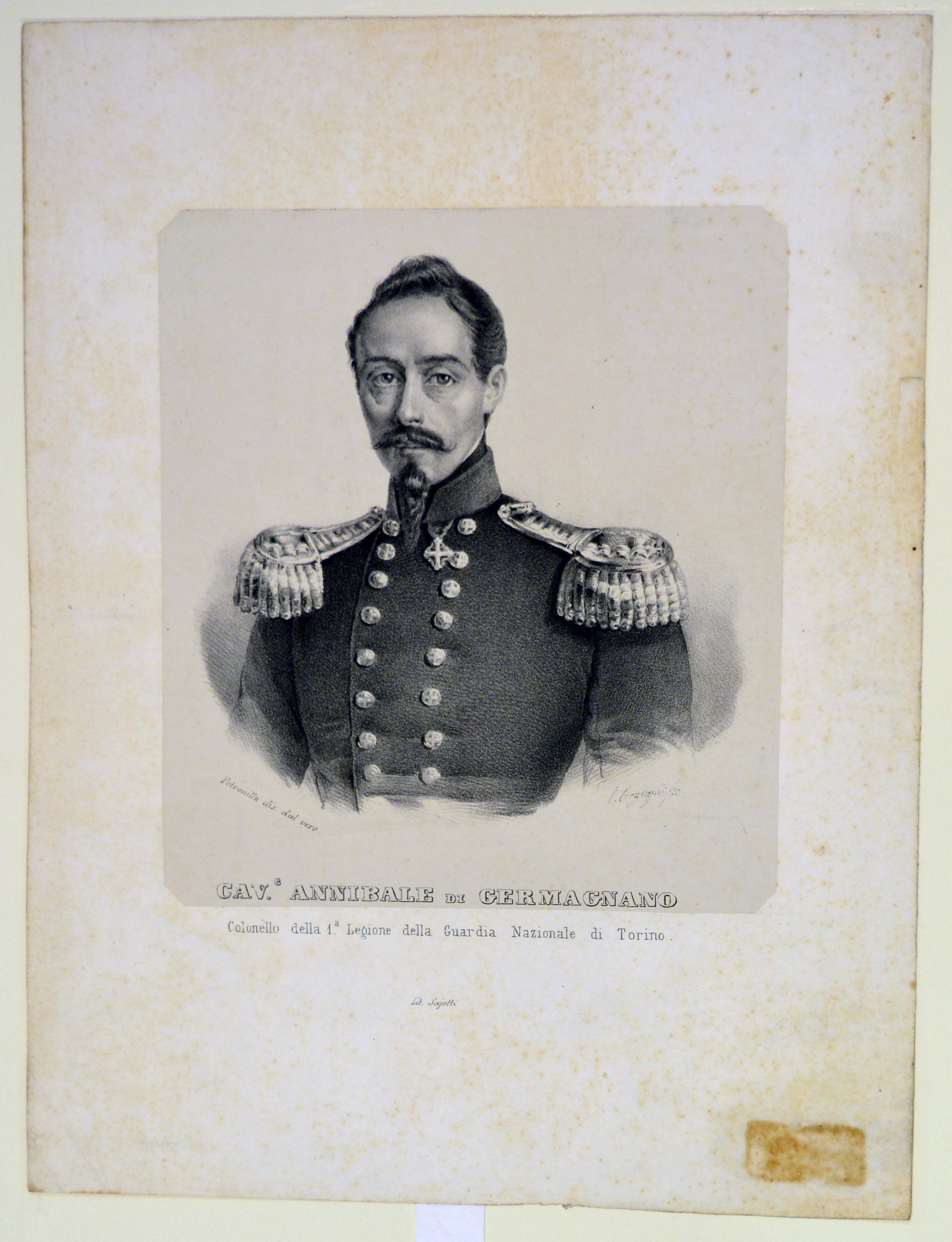 ritratto del Cavaliere Annibale Faussone di Germagnano, colonnello della 1° Legione della Guardia Nazionale di Torino (stampa) di Petronilla, Terzaghi P (prima metà sec. XIX)