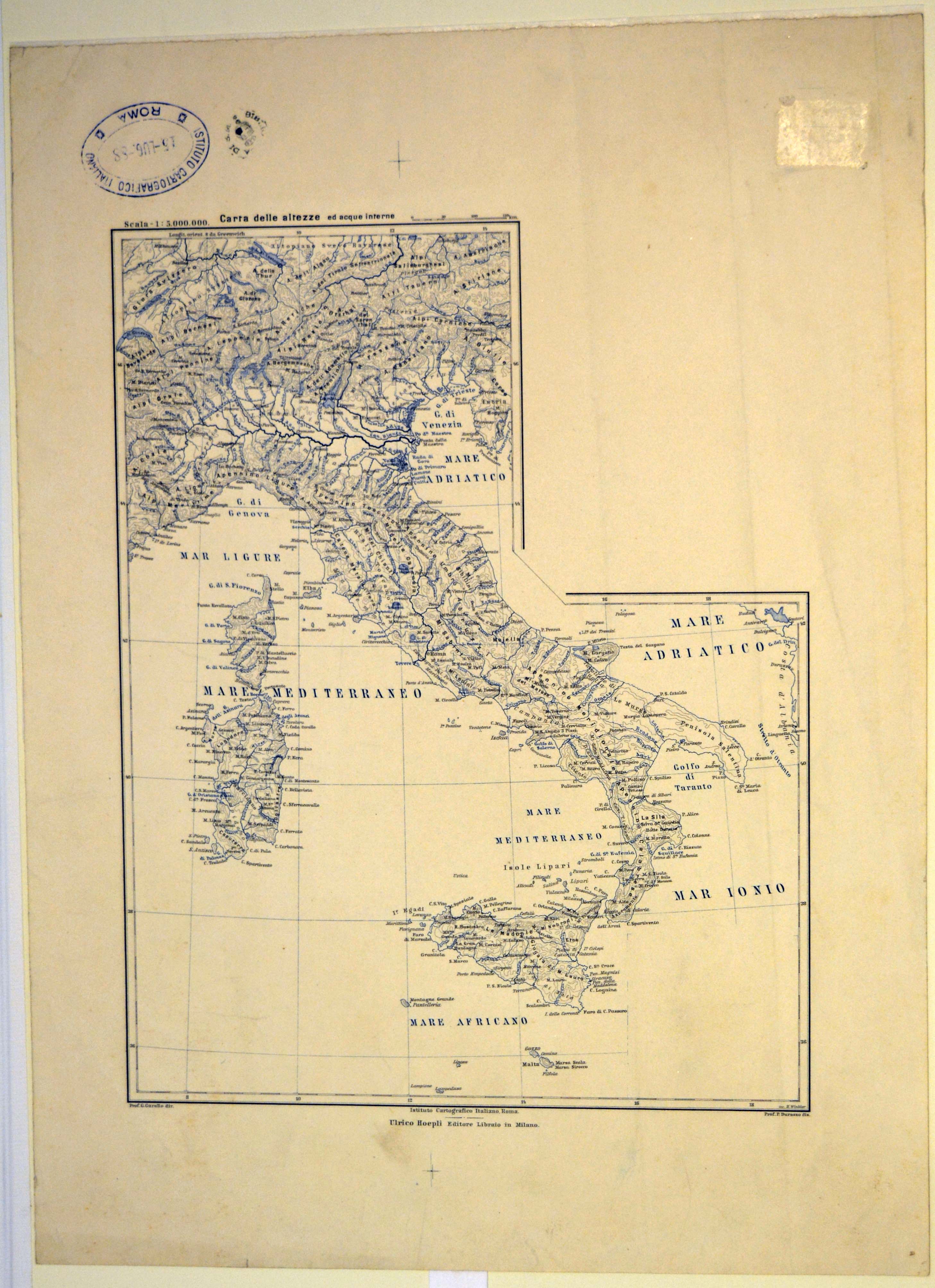 carta geografica delle altezze ed acque interne [carta geografica d'Italia] (stampa) di Winkler H, Durazzo P (ultimo quarto sec. XIX)