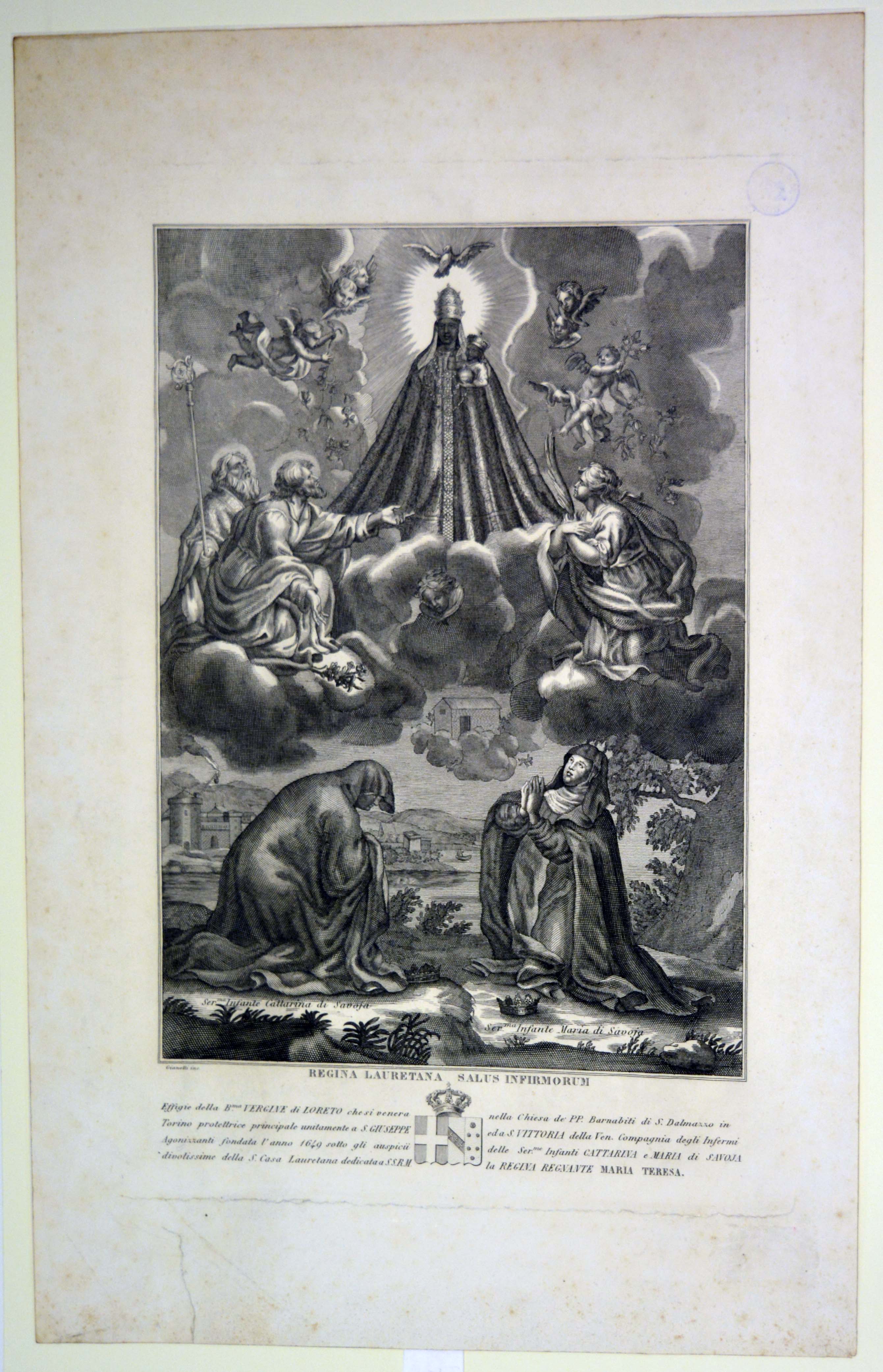 Infante Caterina e Infante Maria di Savoia in adorazione della Madonna di Loreto (stampa) di Gianotti Geremia (prima metà sec. XIX)