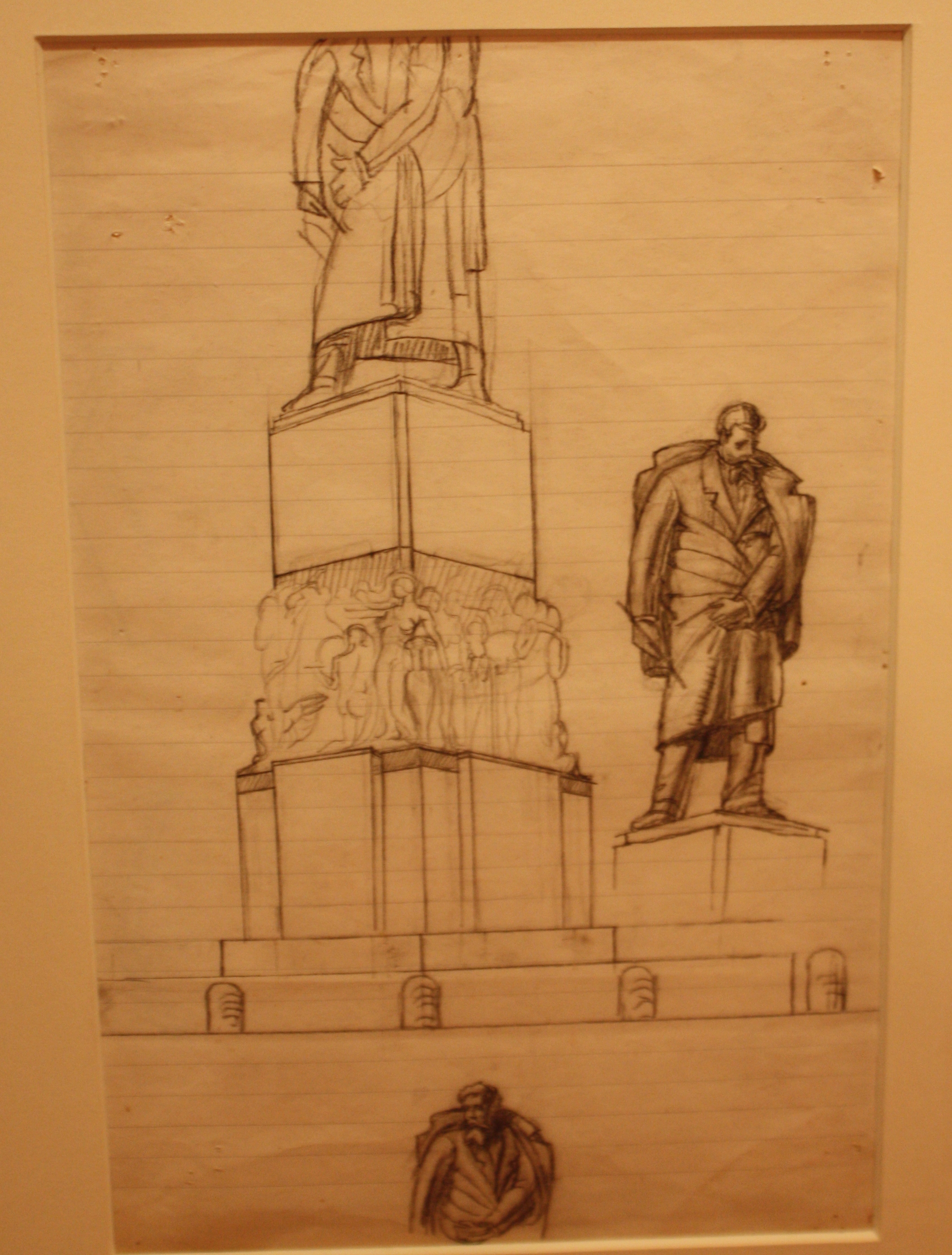 Studi per il monumento a Teofilo Patini, studi grafici di un monumento (disegno preparatorio, opera isolata) di Tarquini Sabatino (attribuito) (prima metà XX)