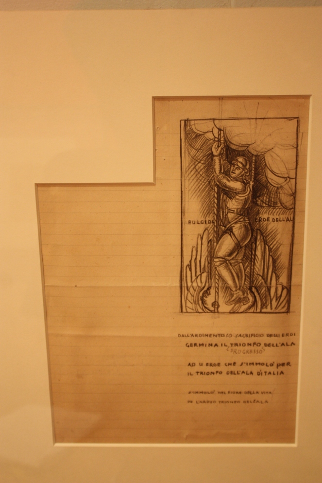 Studio per monumento 'Fulgido eroe dell'Ala', figura di caduto (disegno preparatorio, opera isolata) di Tarquini Sabatino (attribuito) (prima metà XX)