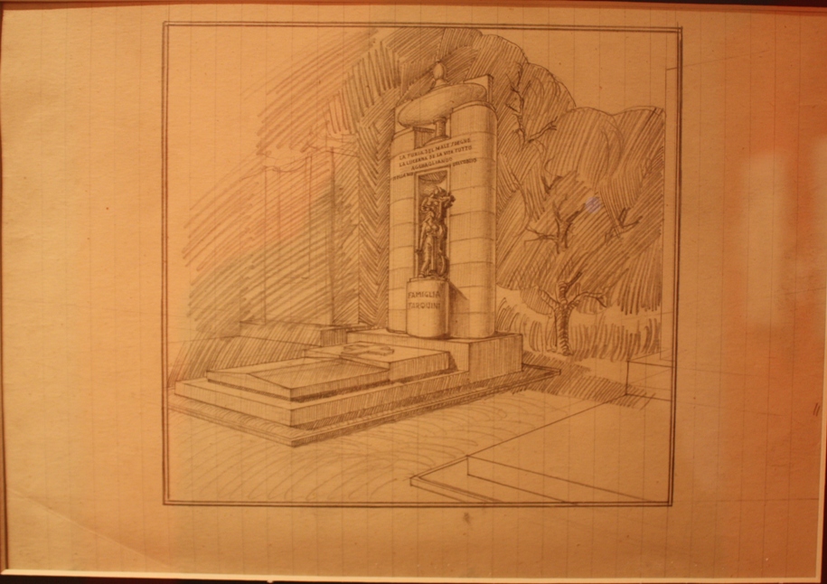 Bozzetto per la tomba della famiglia Tarquini, studio di monumento funebre (disegno preparatorio, opera isolata) di Tarquini Sabatino (attribuito) (secondo quarto XX)