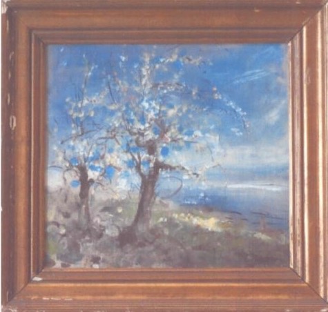 Alberi fioriti, paesaggio agreste (dipinto, opera isolata) di Michetti Francesco Paolo (attribuito) (ultimo quarto XIX)