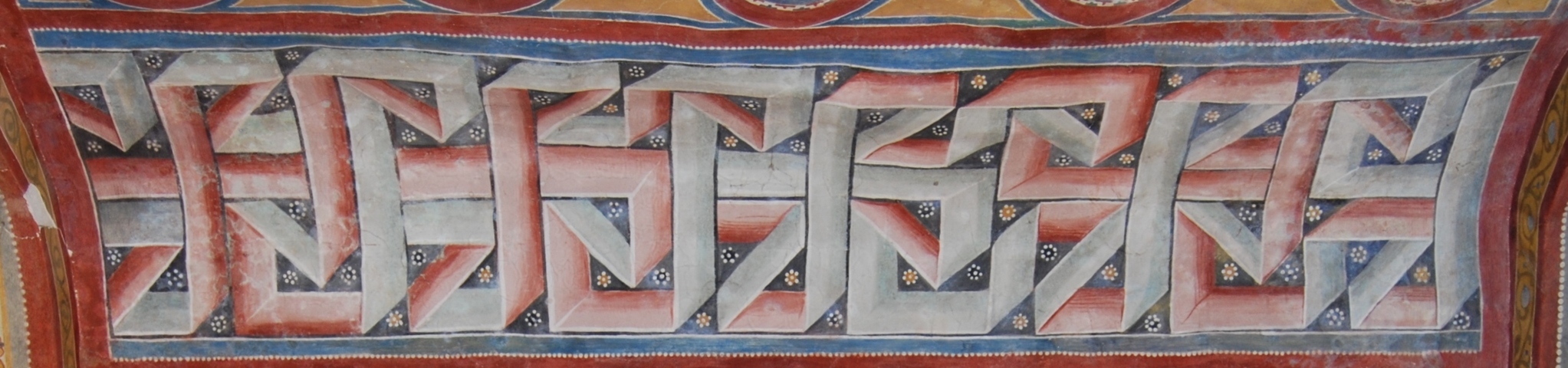 Cielo stellato e fascie ornamentali, Catene di cerchi con fiori, Decorazione a svastiche, Croci affusolate annodate, Motivi decorativi (dipinto, complesso decorativo) - ambito romano, ambito normanno, ambito abruzzese (terzo quarto XIII) <br>Condizioni d'uso: <a class='link-esterno' href='https://docs.italia.it/italia/icdp/icdp-pnd-circolazione-riuso-docs/it/v1.0-giugno-2022/testo-etichetta-BCS.html' target='_bcs'>Beni Culturali Standard (BCS)</a>