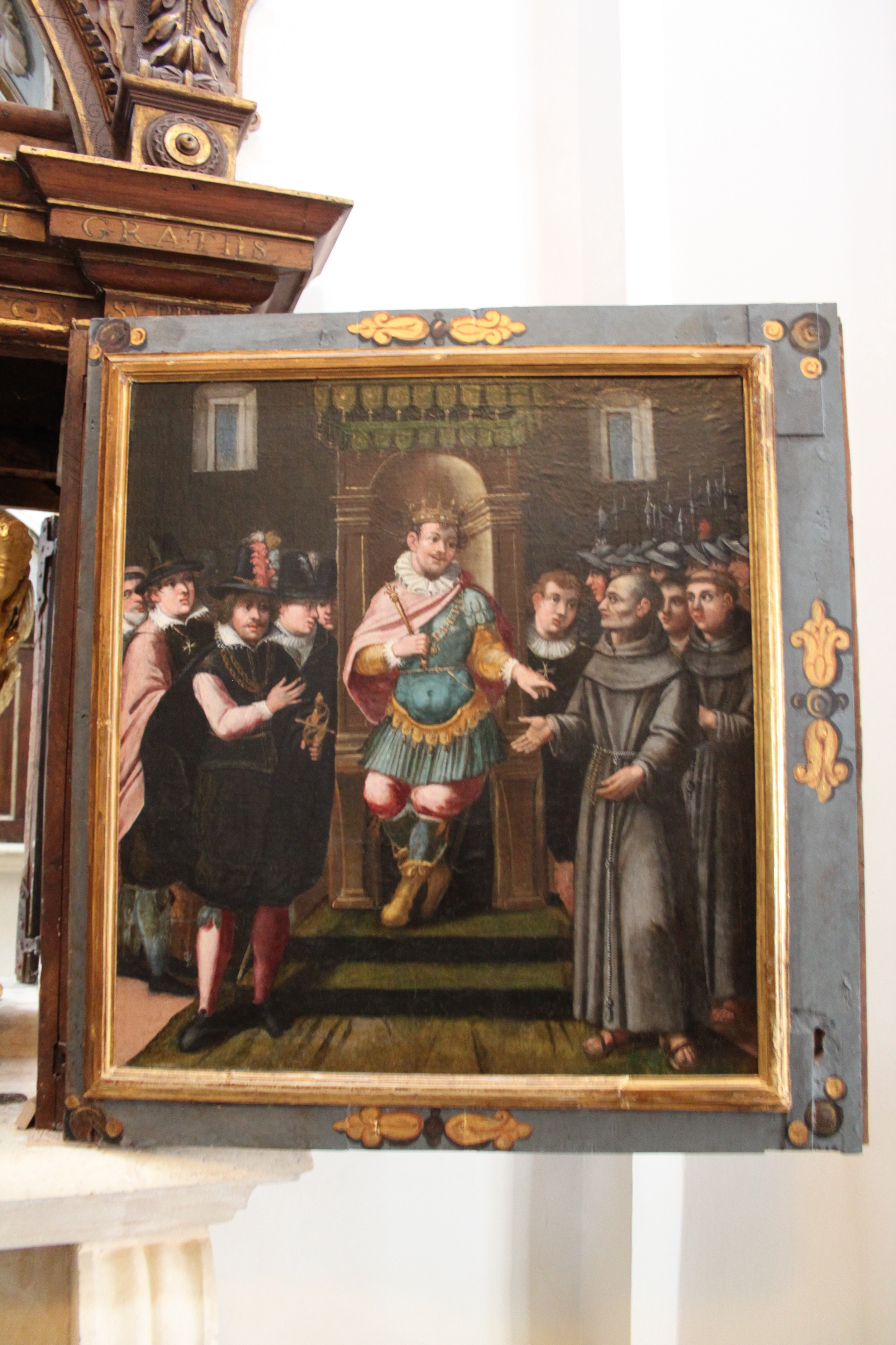 Profezia del beato Vincenzo: il Duca di Calabria asceso al trono come Alfonso II (sportello) - ambito abruzzese (secondo quarto XVII)