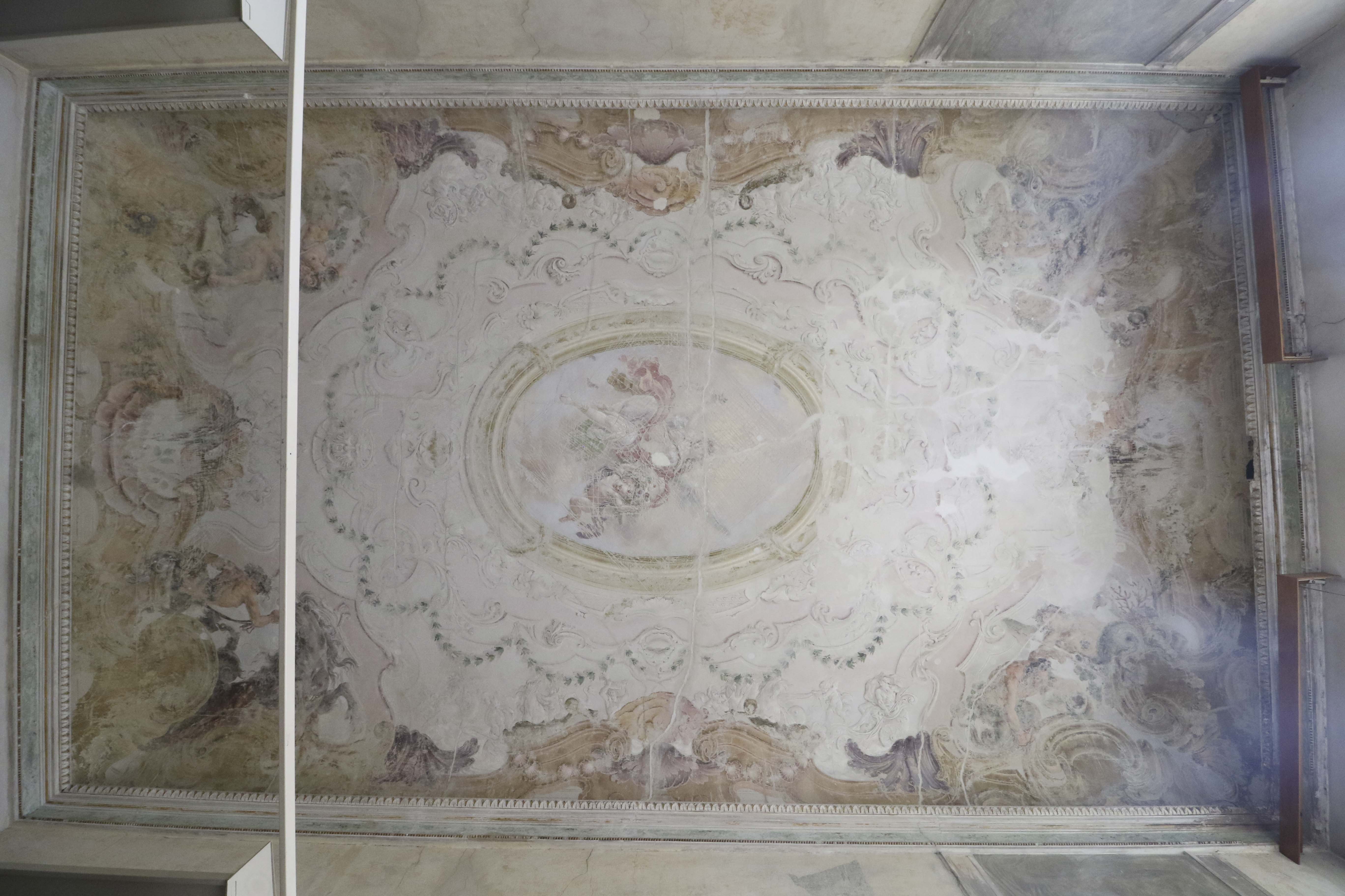 Aurora, Tritoni, Motivi decorativi fitomorfi (dipinto) di Mengardi, Giambattista (attribuito) - ambito veneto (terzo quarto XVIII)