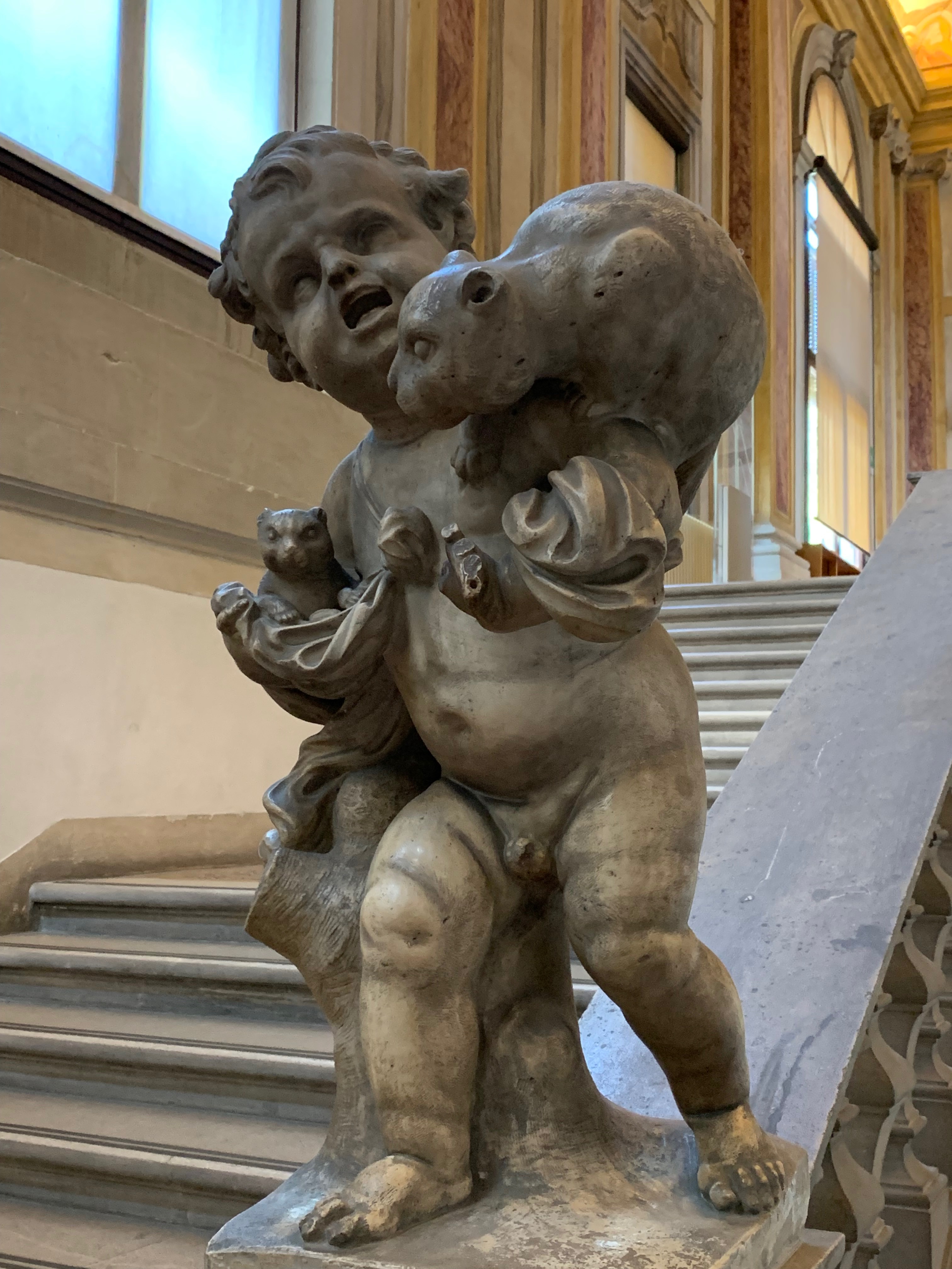 putto che sottrae un gattino alla gatta (statua) di Bonazza Antonio (cerchia) (seconda metà XVIII)