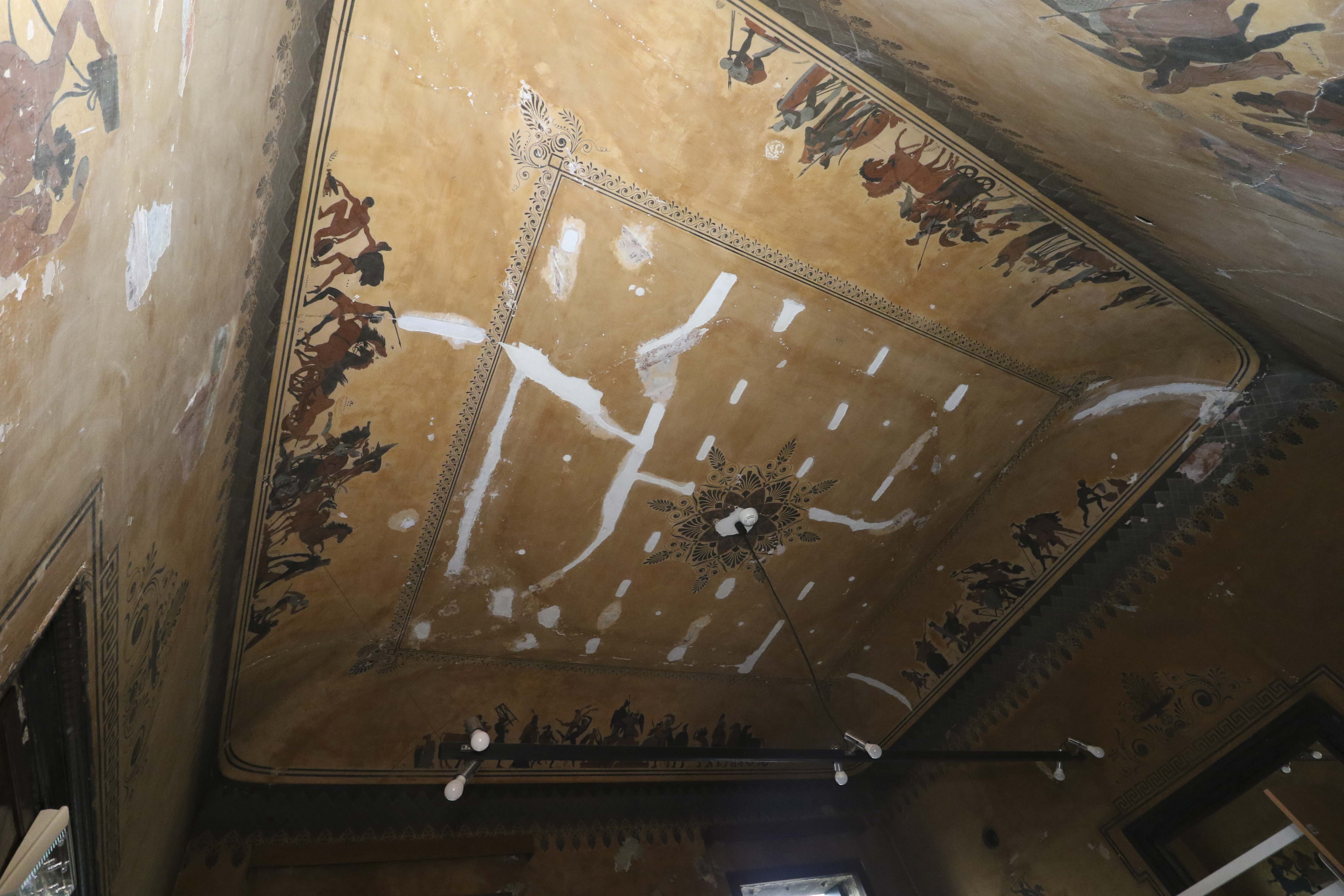 motivi decorativi vegetali stilizzati / scene di cortei (dipinto) - ambito veneto (secondo quarto XIX)