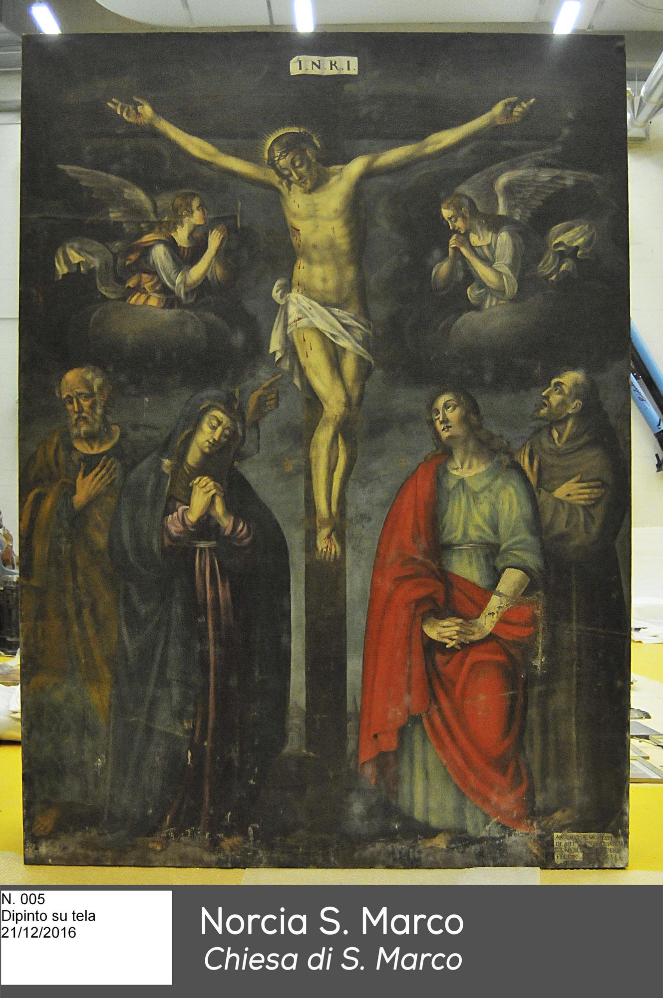Crocifissione, dolenti, San Marco e San Francesco (dipinto, opera isolata) - ambito Italia centrale (secondo quarto XVII)