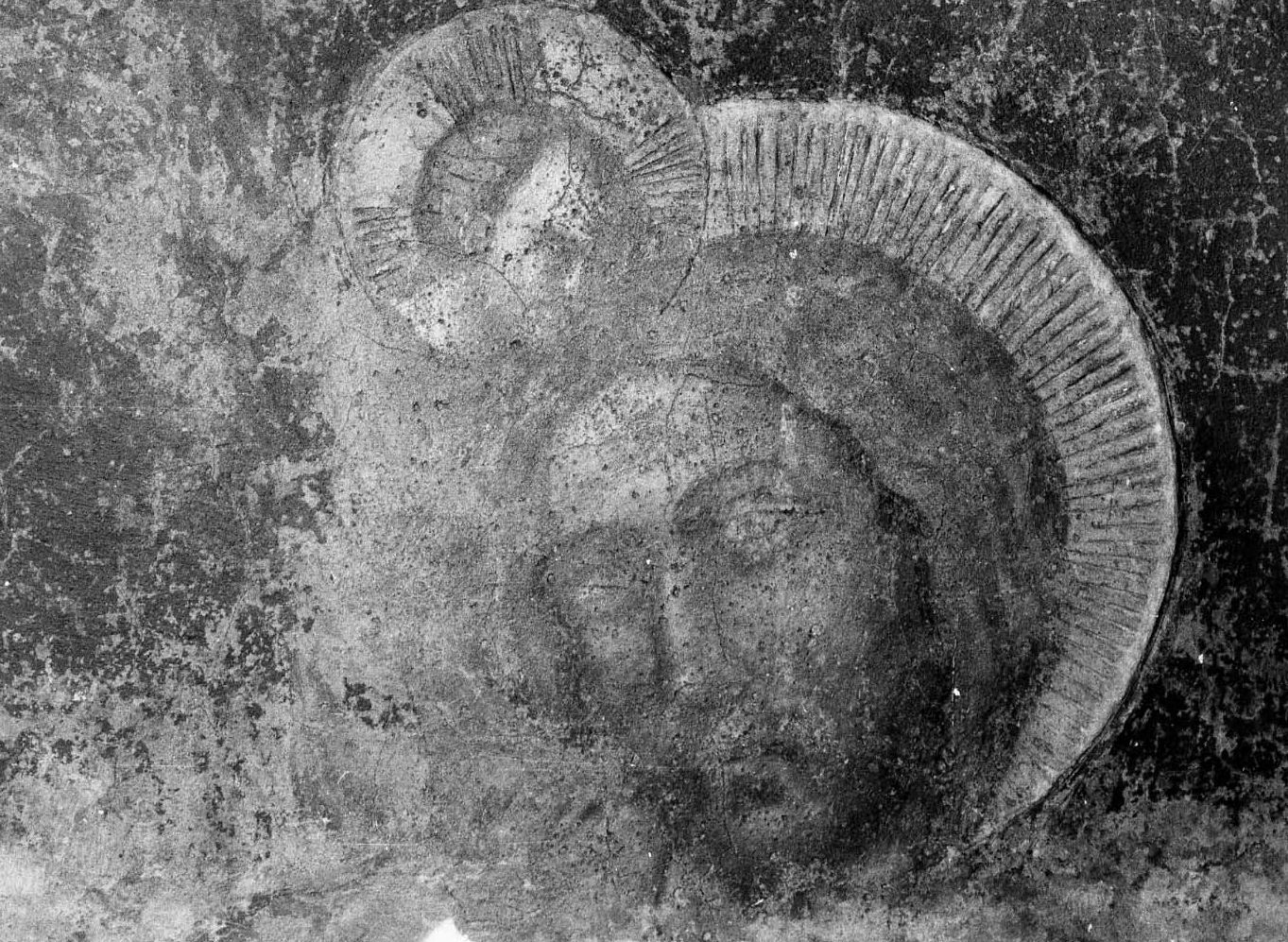 San Cristoforo guada il fiume con Gesu' Bambino sulle spalle (dipinto, frammento) - ambito dell'Italia centrale (sec. XIV)