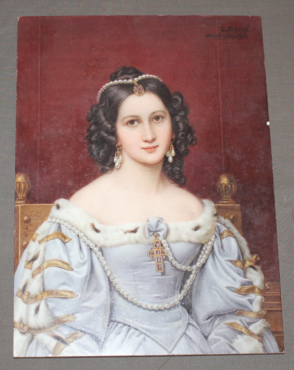 Charlotte von Hagn, Charlotte von Hagn come Thekla (Wallenstein di Friedrich Schiller) (dipinto) di Scherf Louis, Porzellanfabrik Galluba & Hofmann, Ilmenau (Turingia) - manifattura turingia (sec. XX)