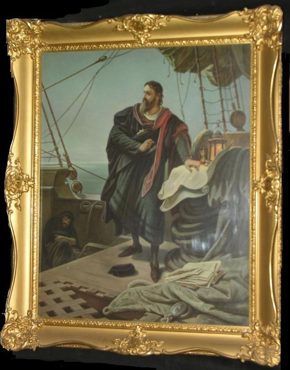 Kolumbus Amerika erblickend, Cristoforo Colombo (dipinto) di Scherf Louis - manifattura turingia (sec. XX)