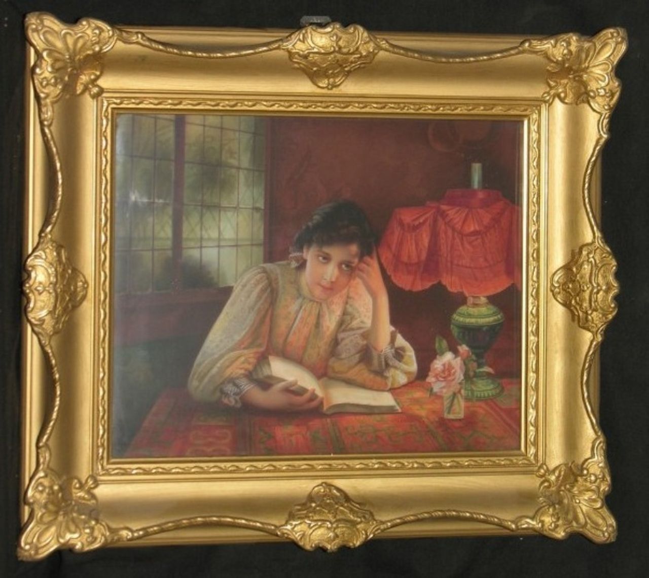 Im Zwielicht, giovane donna con libro (dipinto) di Albert Scherf - manifattura turingia (sec. XX)
