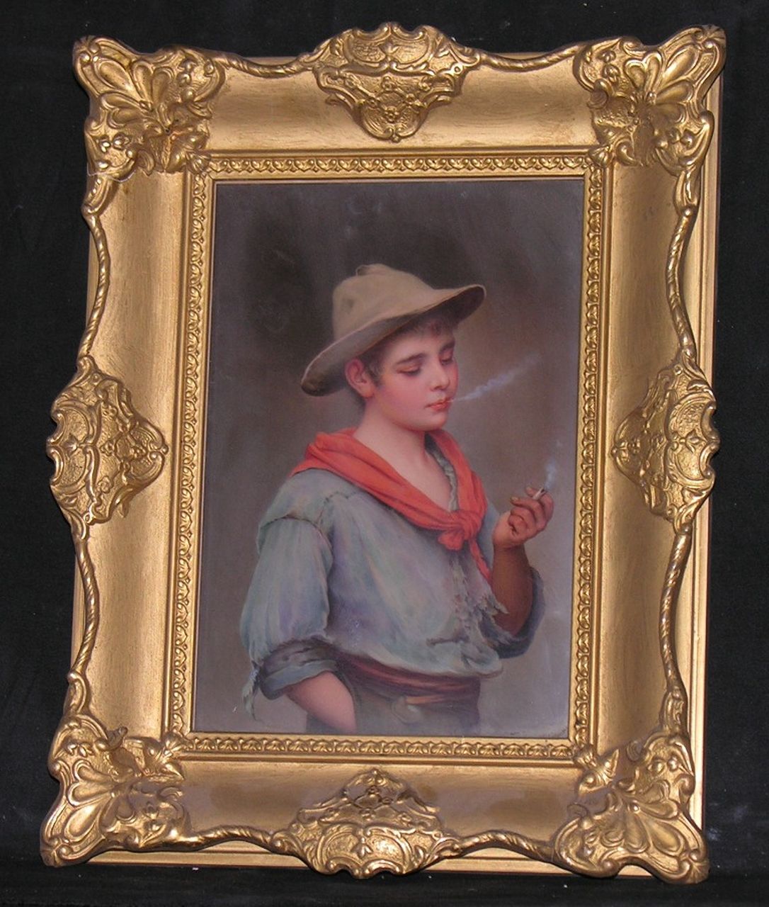 Piccolo, fanciullo che fuma (dipinto) di Albert Scherf - manifattura turingia (sec. XX)