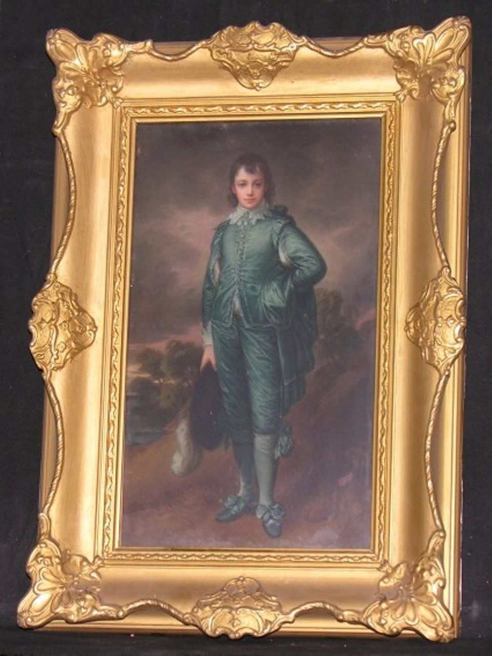 Blue Boy, fanciullo in abiti da gentiluomo (dipinto) di Albert Scherf - manifattura turingia (sec. XX)