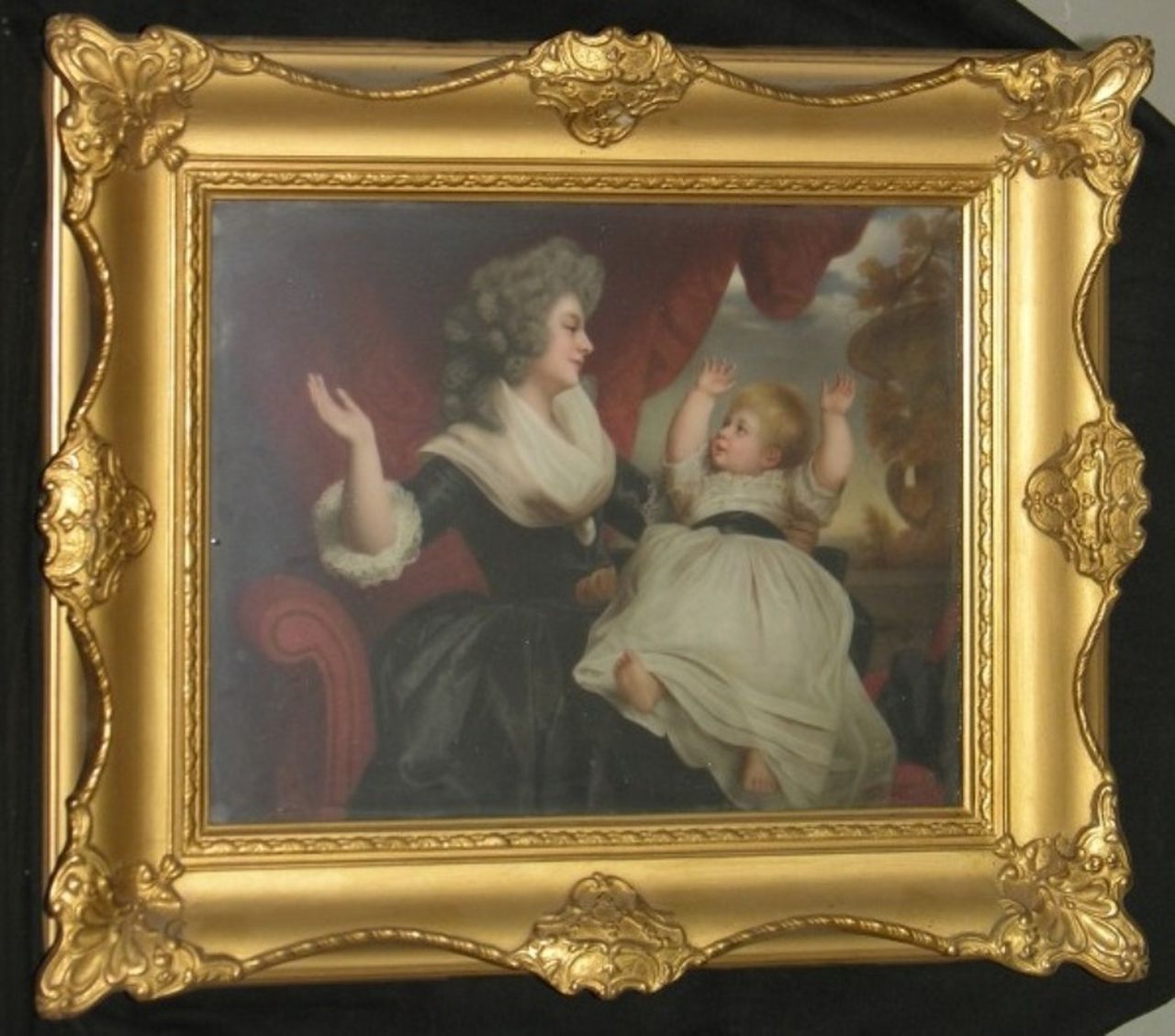 Herzogin von Devonshire mit Tochter, Georgiana, duchessa del Devonshire con la figlia (dipinto) di Albert Scherf - manifattura turingia (sec. XX)