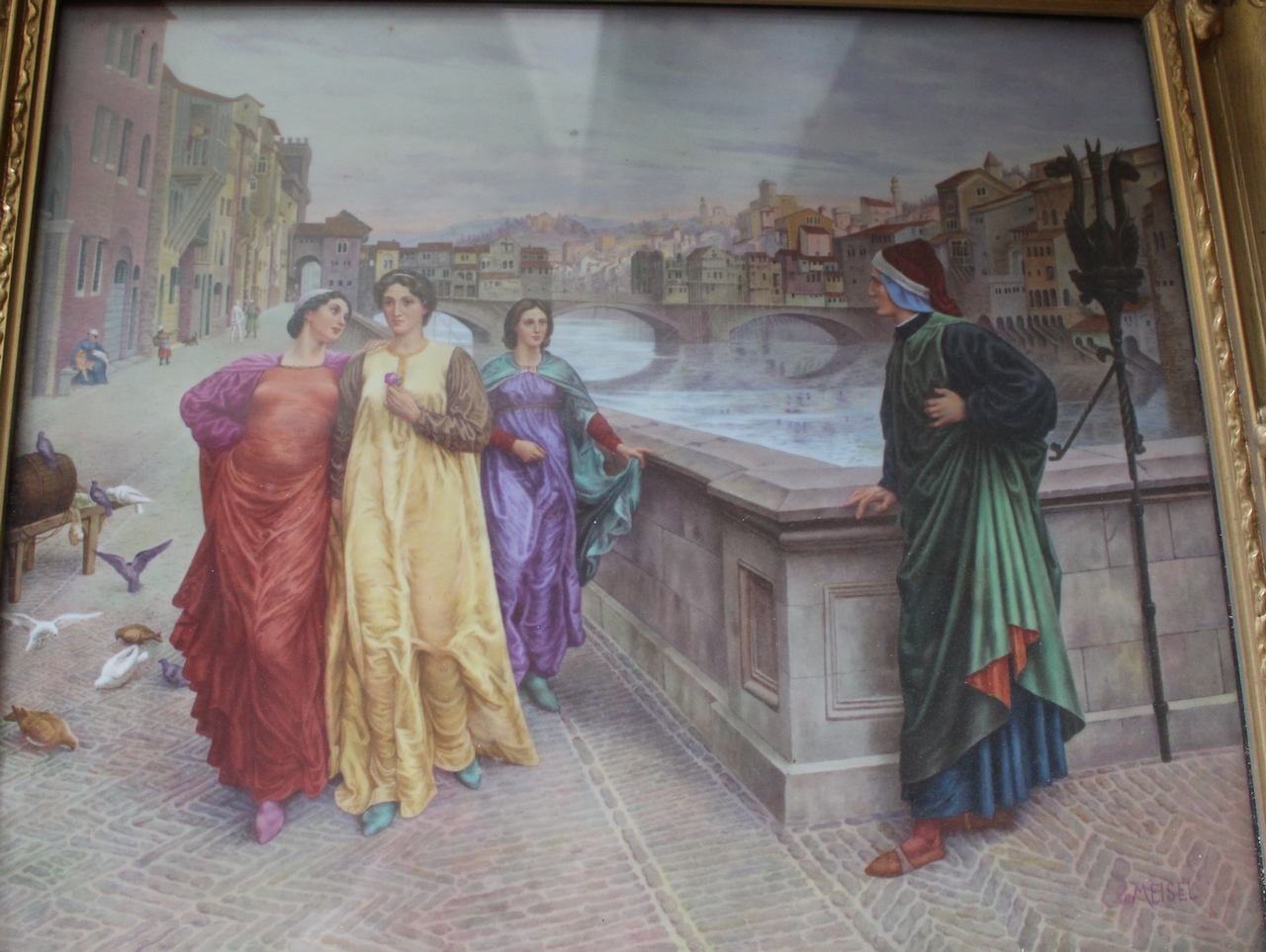 Dante & Beatrice, incontro di Dante con Beatrice (dipinto) di Meisel Gustav, Königliche Porzellan-Manufaktur Berlin (KPM), Berlino - manifattura tedesca (sec. XX)