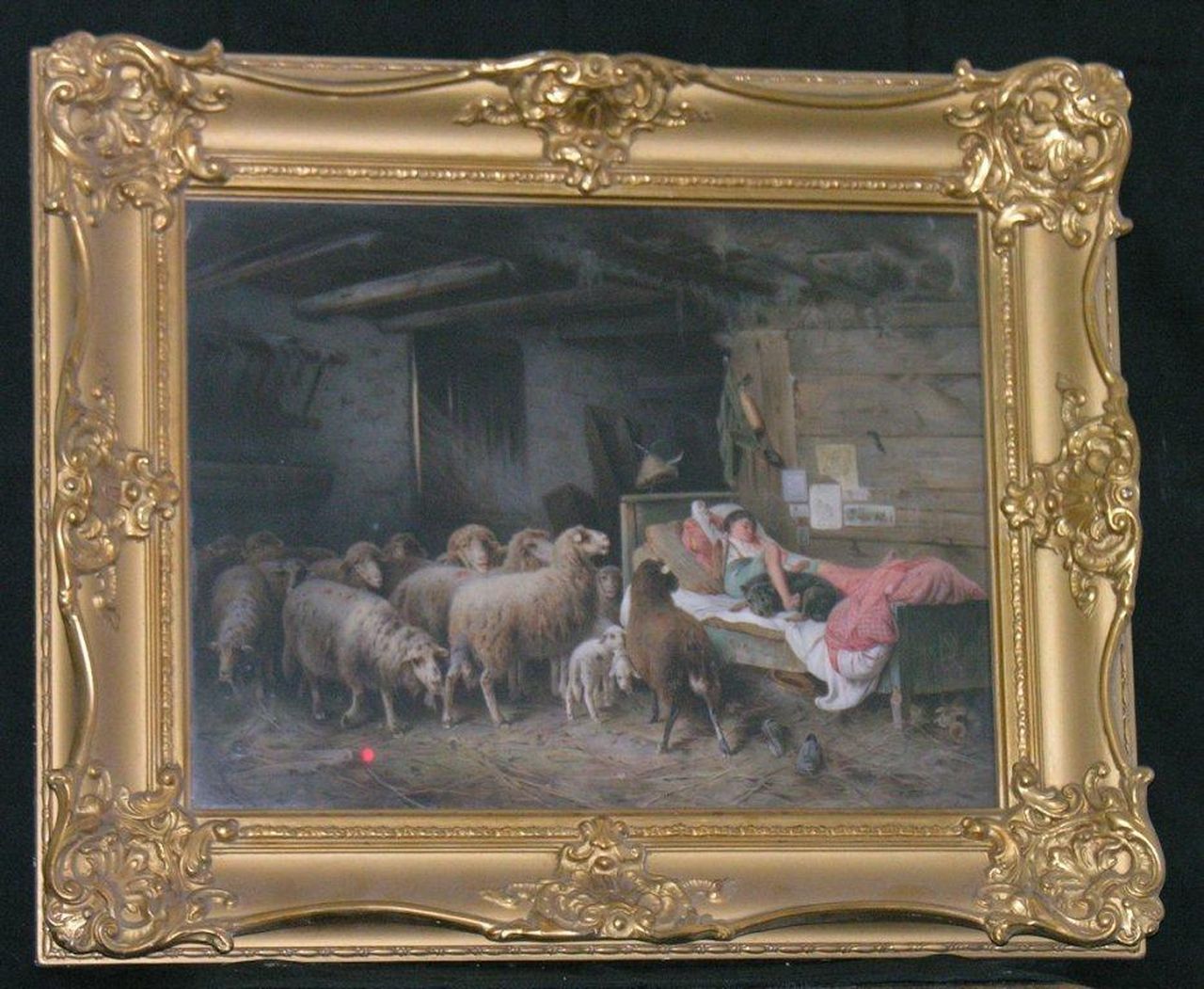 Der siebenschläfer, pastorello addormantato in un ovile (dipinto) di Albert Scherf - manifattura turingia (sec. XX)