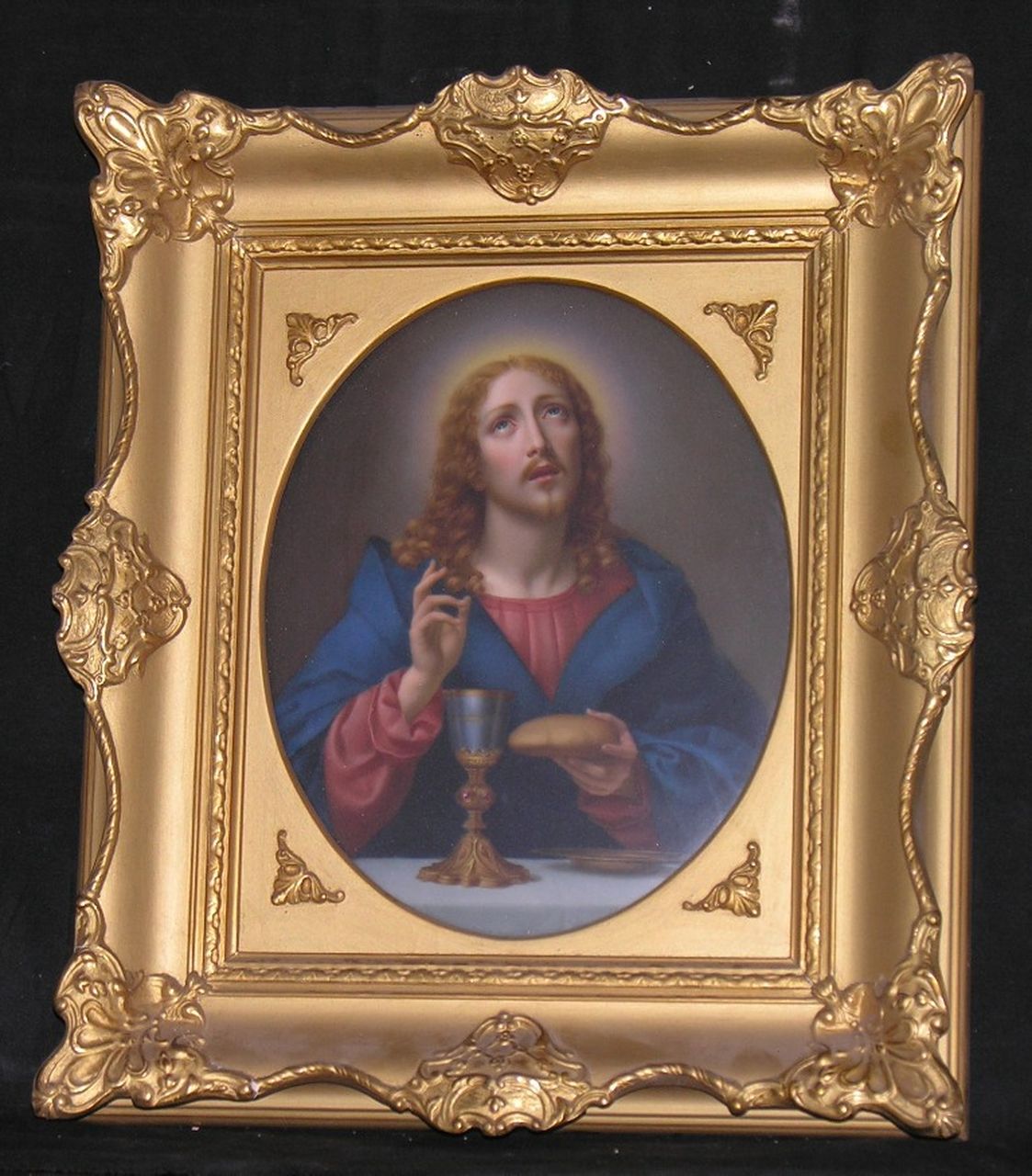 Christus, Brot und Wein segnend, Cristo benedicente pane e vino (dipinto) di Ludwig Sturm - manifattura di Dresda (sec. XX)