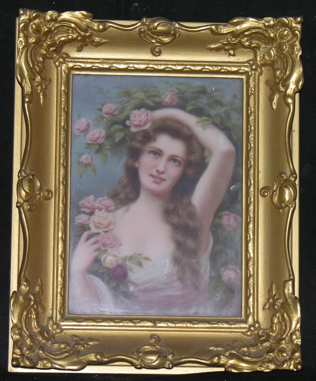 rose, giovane Donna tra le rose (dipinto) di P. Stöckel (attribuito) - ambito tedesco (sec. XX)