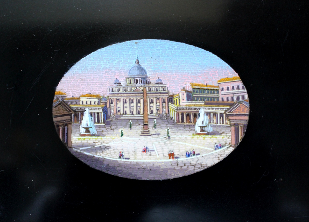 Piazza S. Pietro, veduta della piazza e della Basilica di San Pietro in Vaticano (dipinto) di Lorenzo Cassio - manifattura romana (sec. XX)