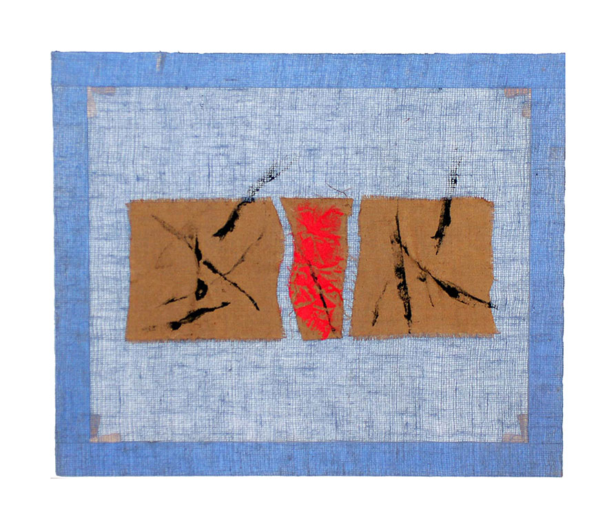 Senza titolo, Tre elementi di juta (quadro) di Emblema, Salvatore (sec. XXI)