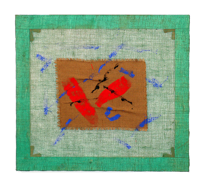 Senza titolo, Elemento quadrangolare con pennellate rosse e blu (quadro) di Emblema, Salvatore (sec. XXI)