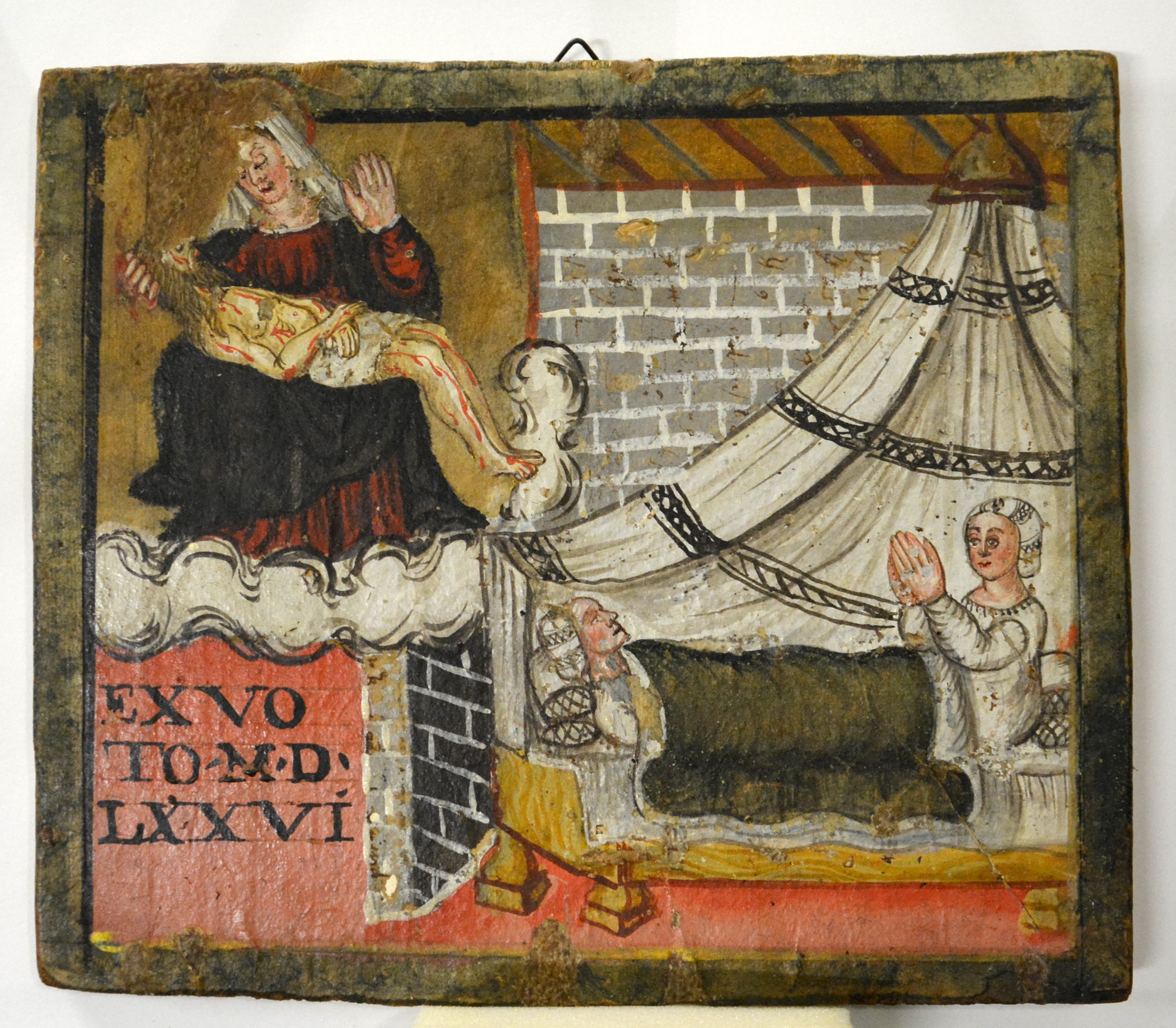 Madonna con bambino in gloria e firgure oranti (dipinto, opera isolata) - bottega marchigiana (XVI)