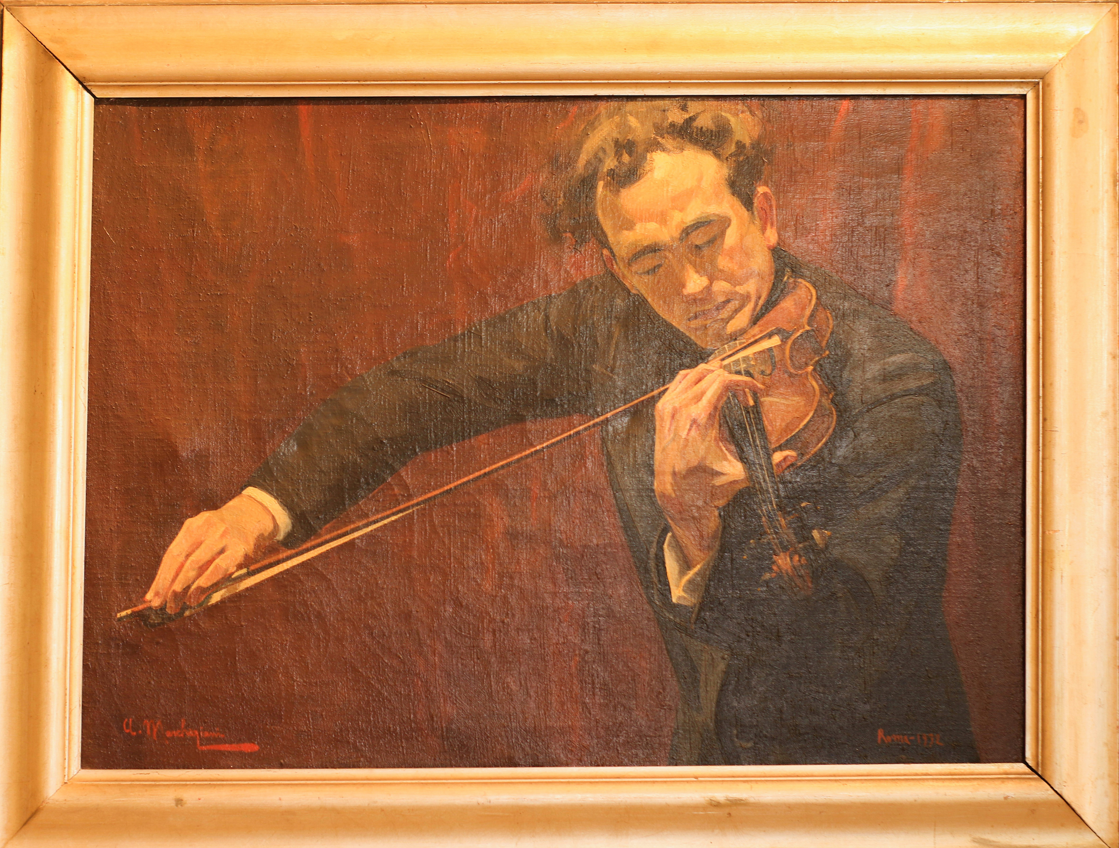 suonatore di violino (dipinto) di Marchegiani Armando (sec. XX)
