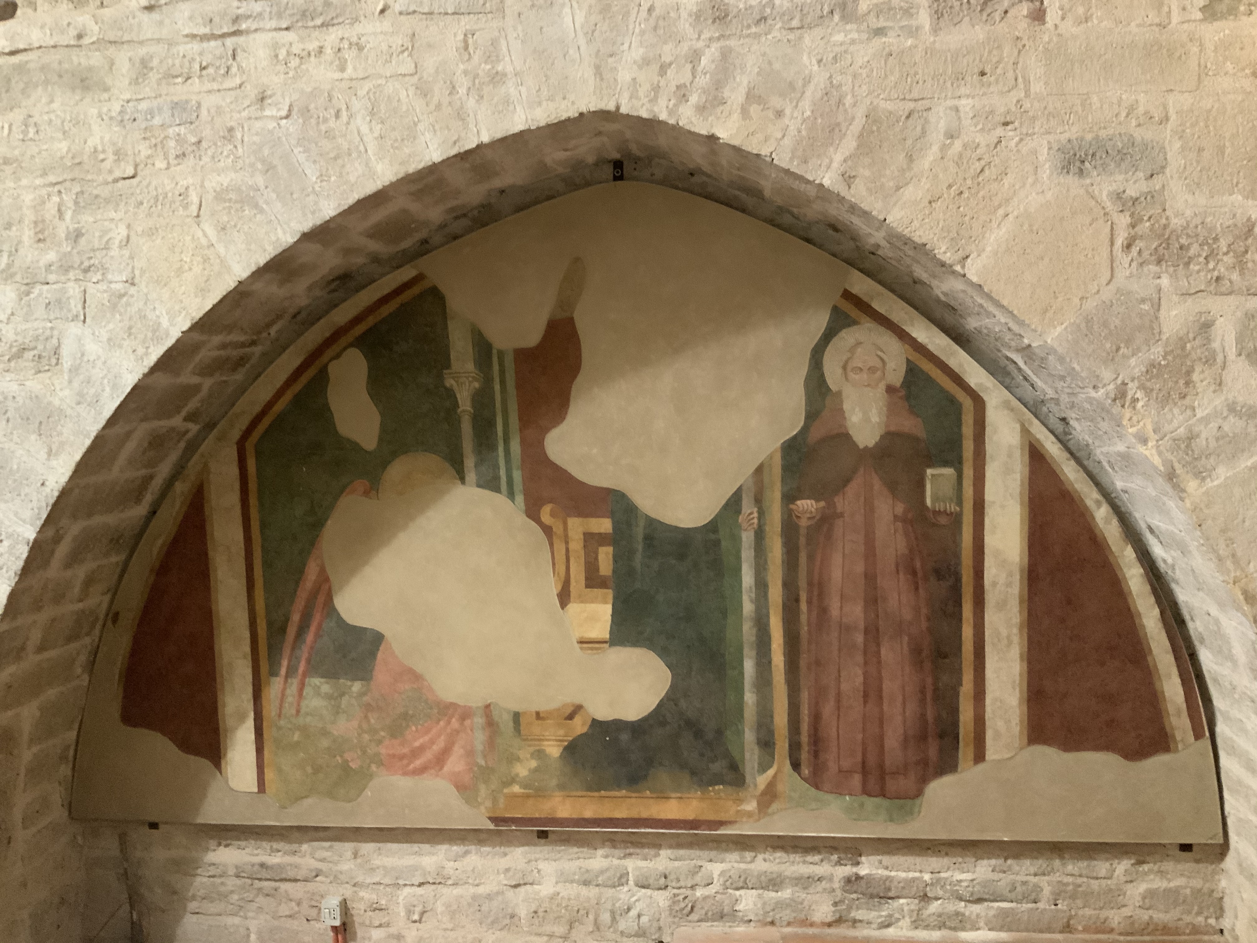 Annunciazione e santo (S. Antonio Abate) (dipinto) - ambito dell'Italia centrale (primo quarto XV)