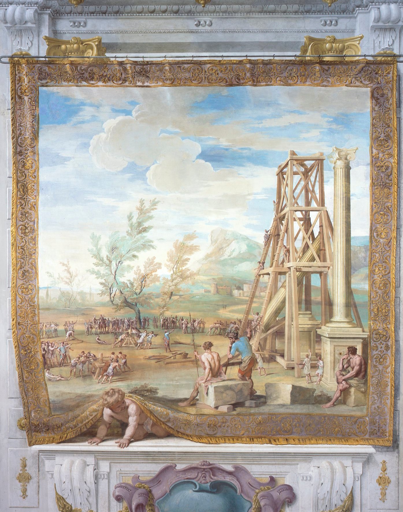 Innalzamento delle colonne sul fiume Gange, Innalzamento delle colonne sul fiume Gange (dipinto) di Boulanger Jean (sec. XVII)