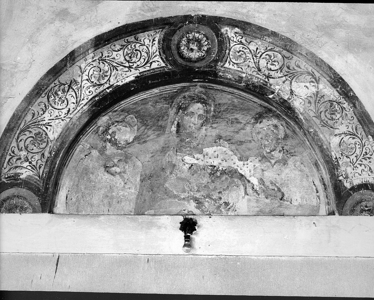 Madonna con Bambino fra Santo Stefano e altro santo (dipinto murale) - ambito toscano (seconda metà sec. XIX)