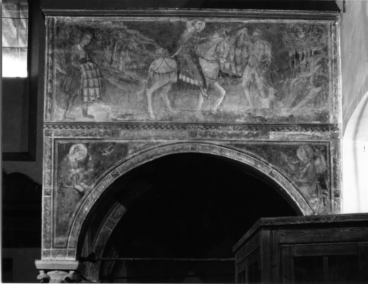 San Martino dona parte del mantello al povero (dipinto murale, elemento d'insieme) di Bicci di Lorenzo (attribuito) (sec. XV)