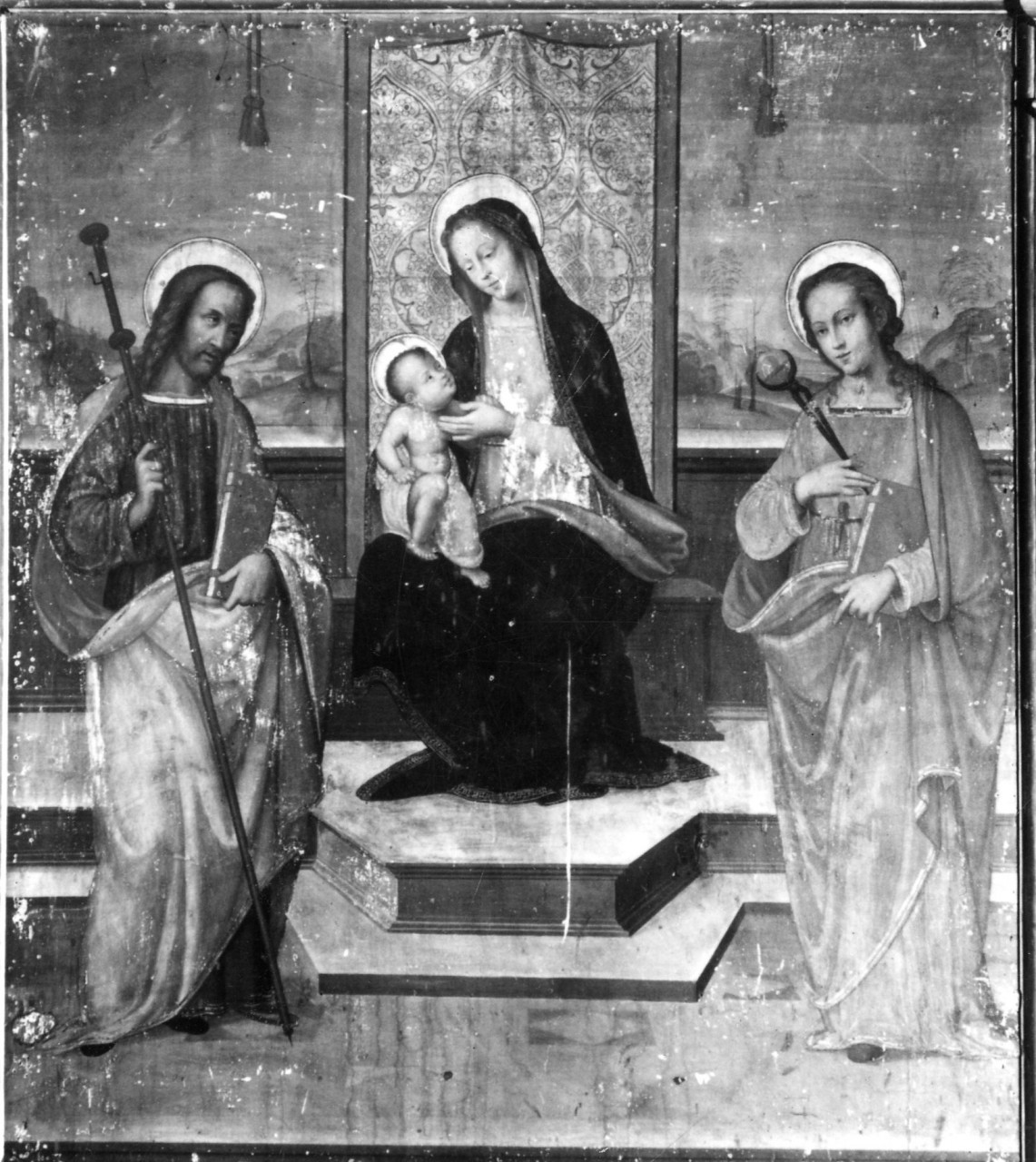 Madonna con Bambino in trono tra San Jacopo e Sant'Agata (dipinto) di Bigordi Davide detto Davide Ghirlandaio (bottega) (sec. XVI)