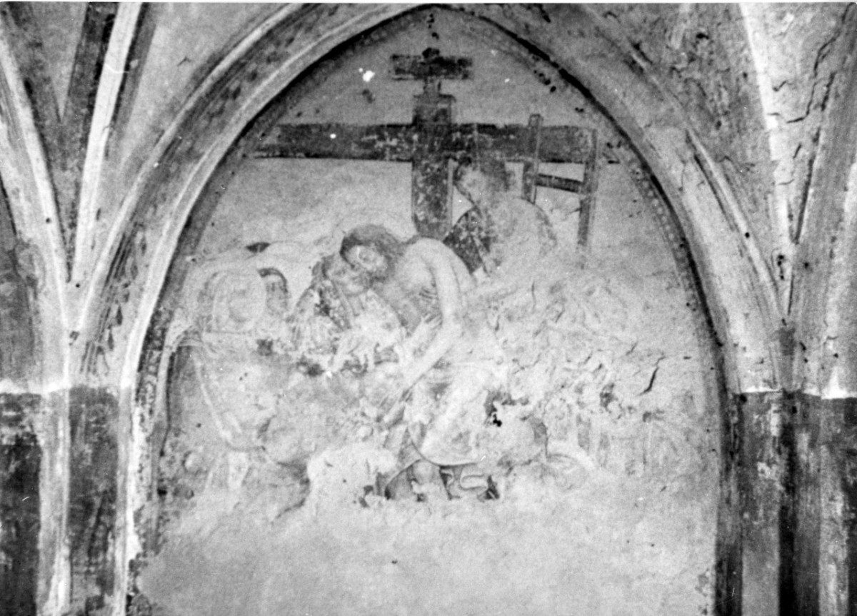 deposizione di Cristo dalla croce (dipinto murale staccato, ciclo) di Ambrogio di Baldese (attribuito) (sec. XV)