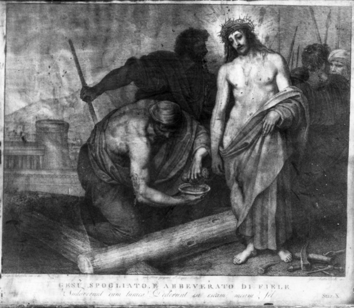 stazione X: Gesù spogliato e abbeverato di fiele (stampa) di Pera Giuseppe, Sabatelli Luigi, Cecchi Giovan Battista (inizio sec. XIX)